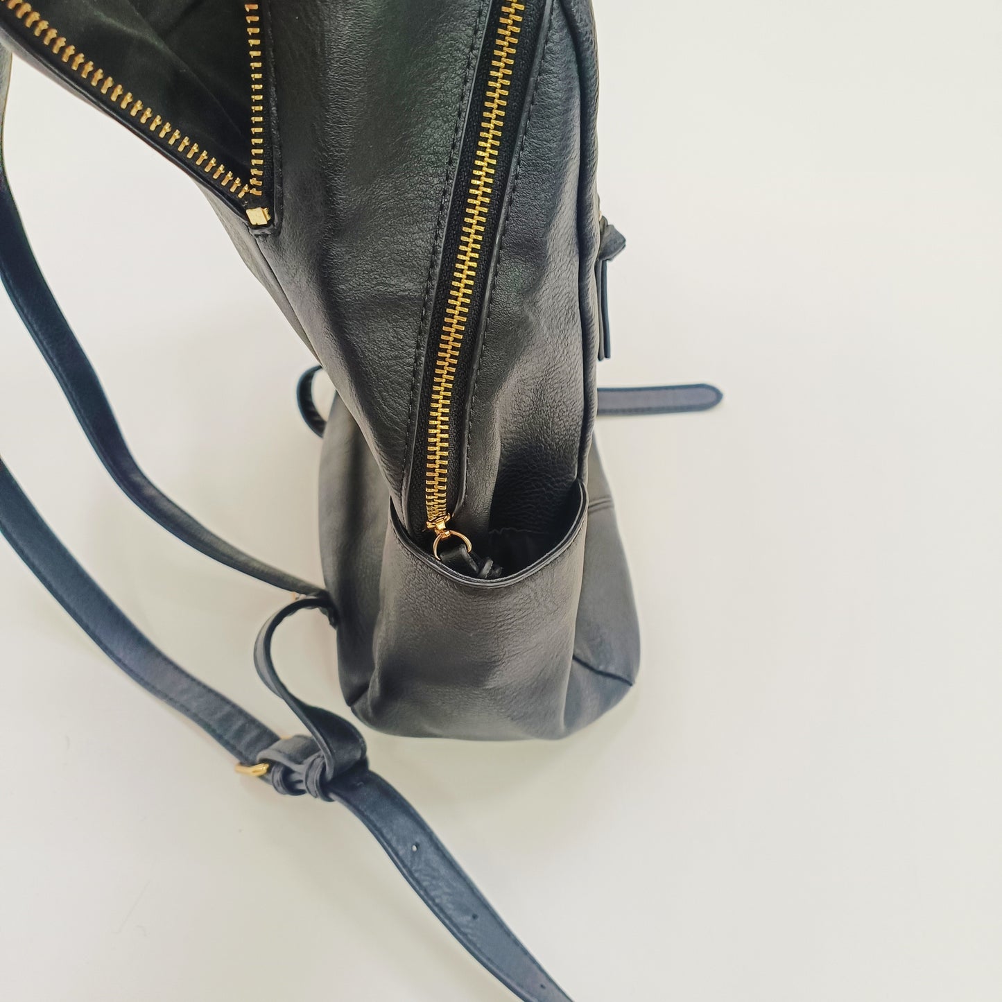 Black Faux Leather Gold Hardwear Laptop Backpack ONE Size | Preloved