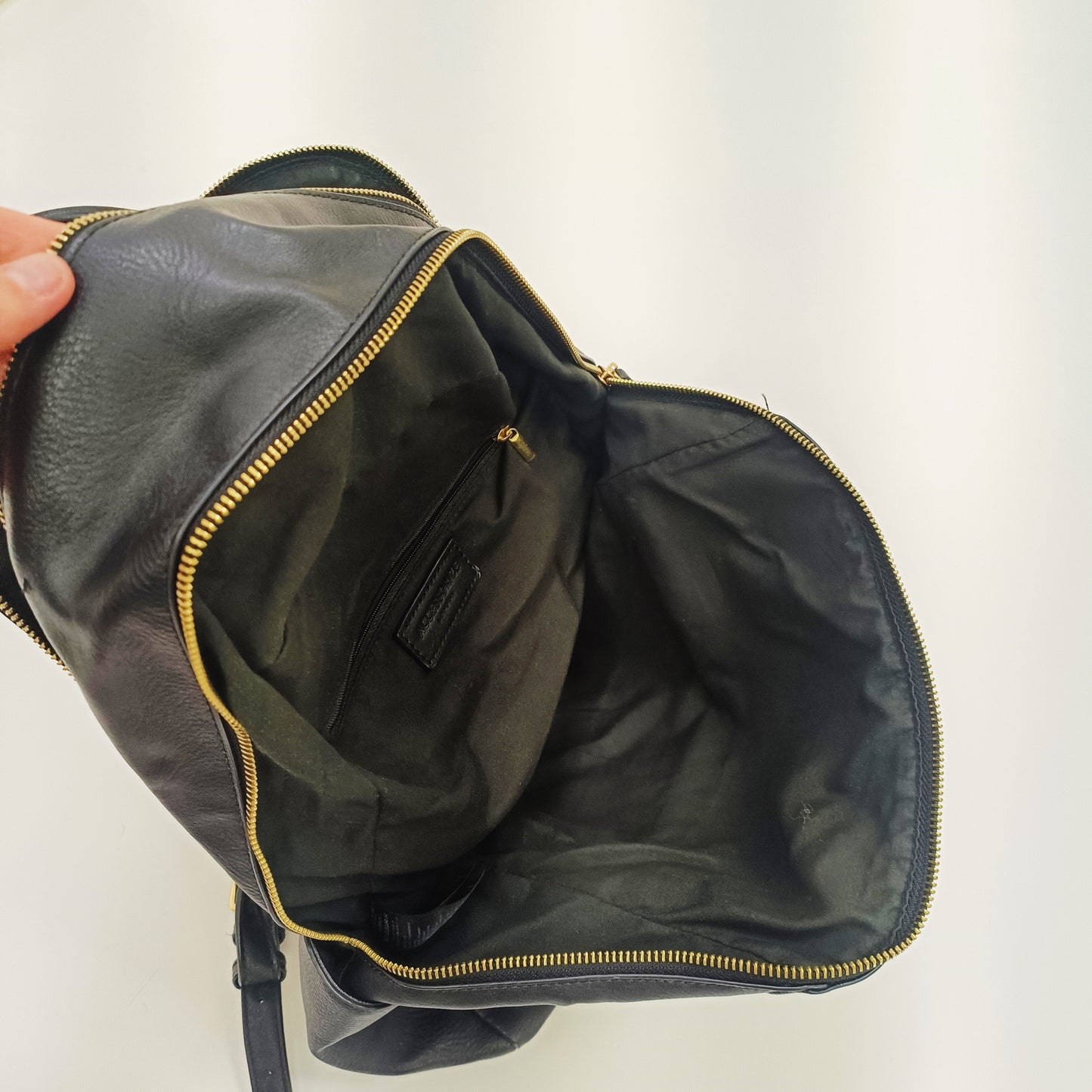Black Faux Leather Gold Hardwear Laptop Backpack ONE Size | Preloved
