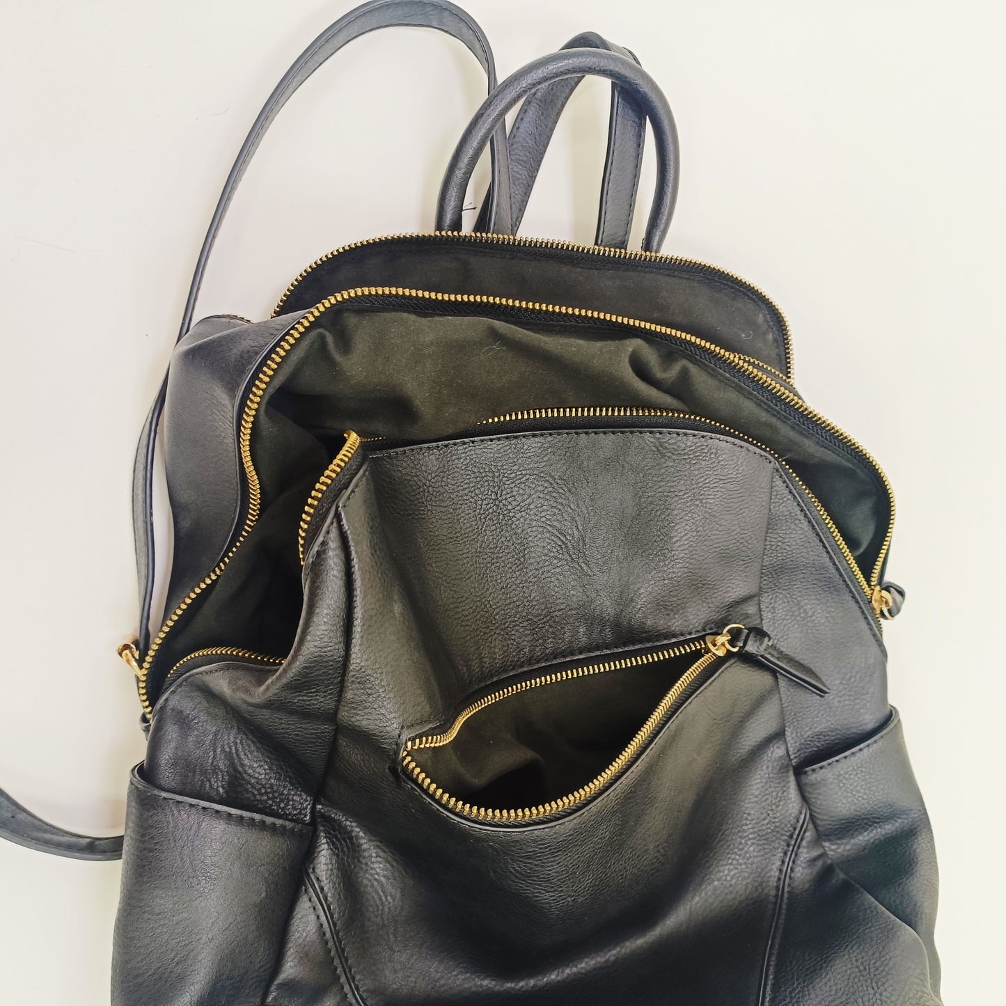 Black Faux Leather Gold Hardwear Laptop Backpack ONE Size | Preloved