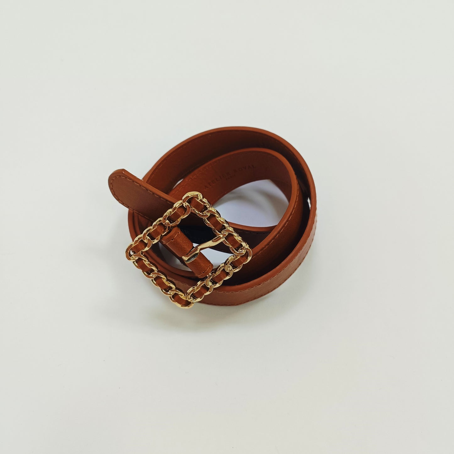 Tan Brown Faux Leather Belt With Gold Buckle ONE Size | Preloved