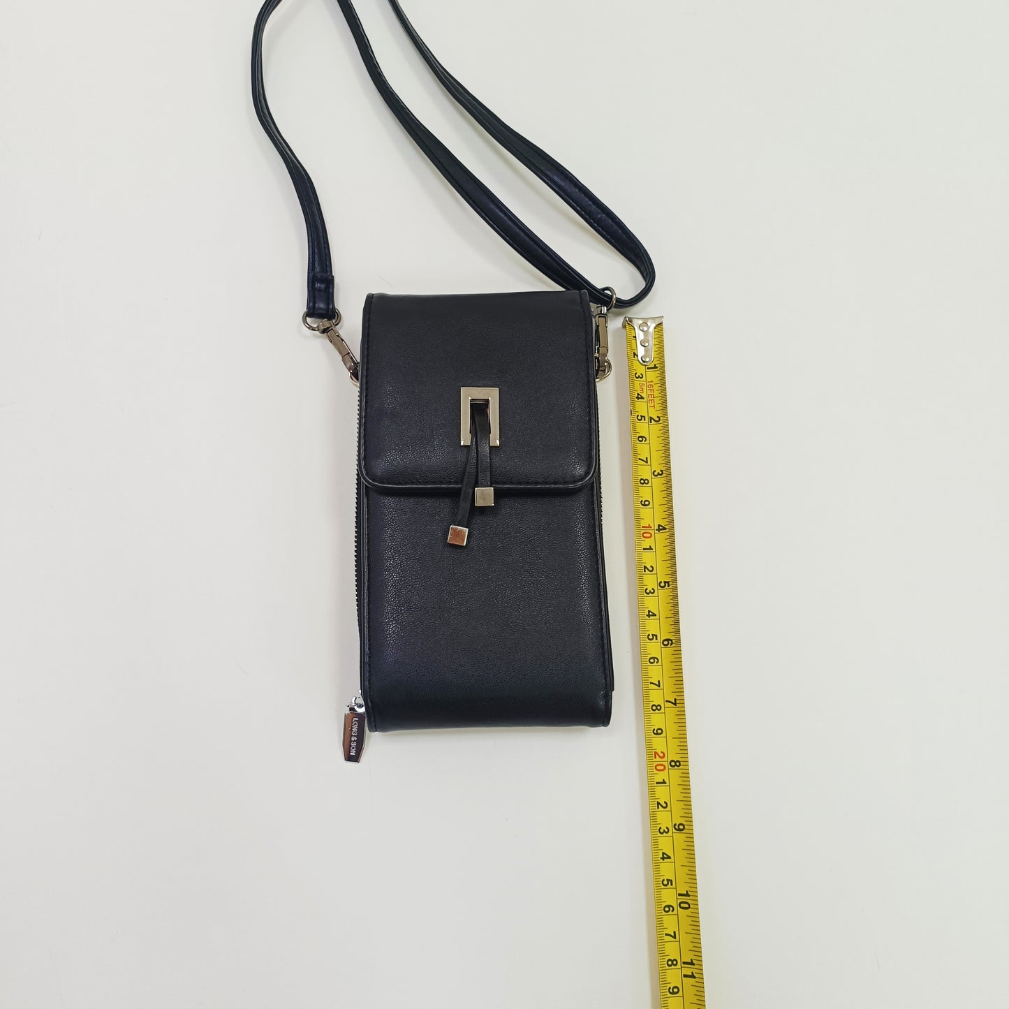Black Faux Leather Silver Hardwear Crossbody Phone Bag ONE Size | Preloved