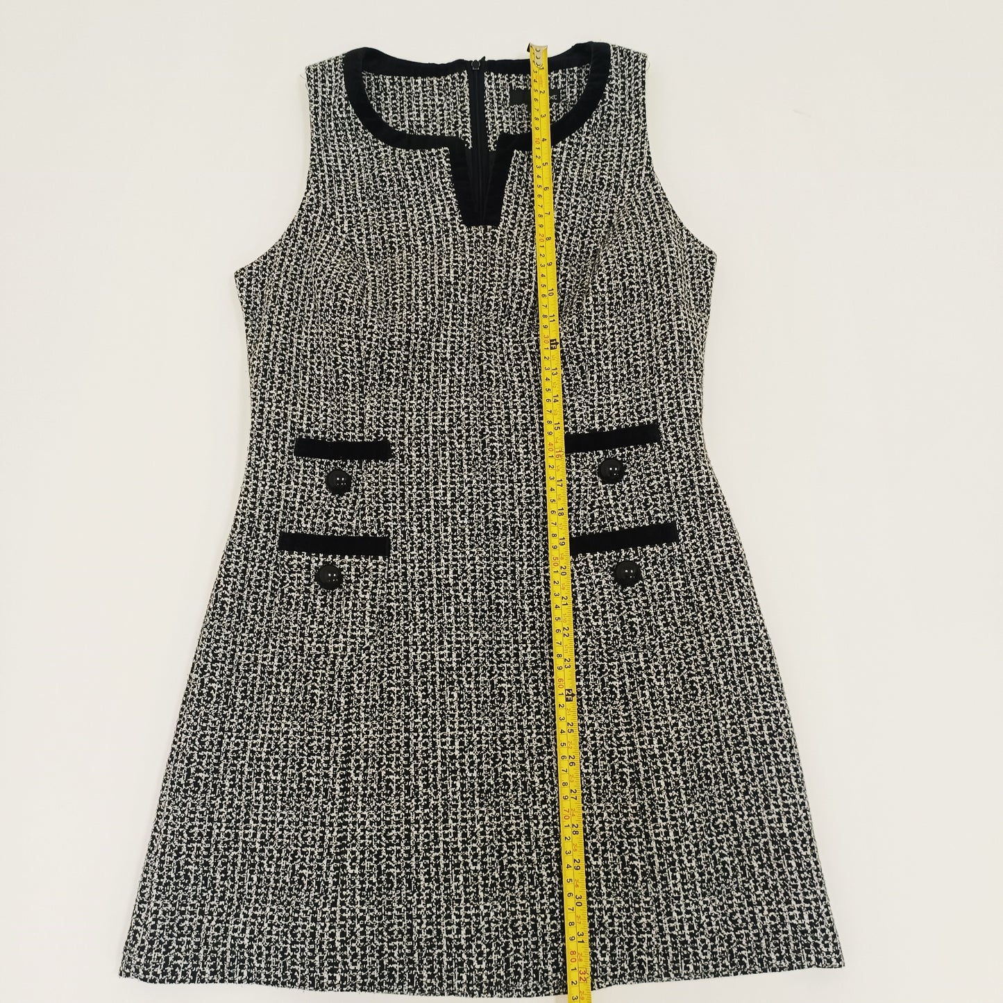 Monochrome Tweed Style Sleeveless Mini Dress Size Medium | Preloved