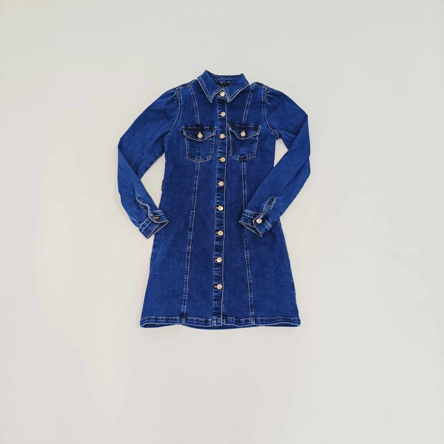 Mid Wash Denim Button Up Mini Dress Size Small | Preloved