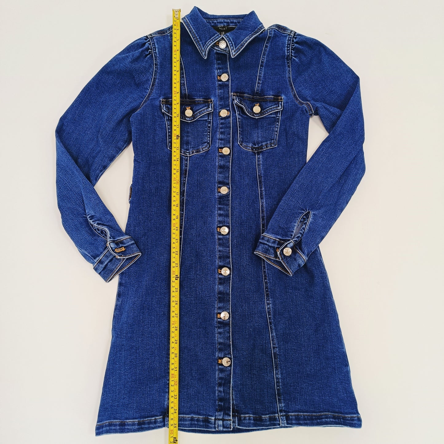 Mid Wash Denim Button Up Mini Dress Size Small | Preloved