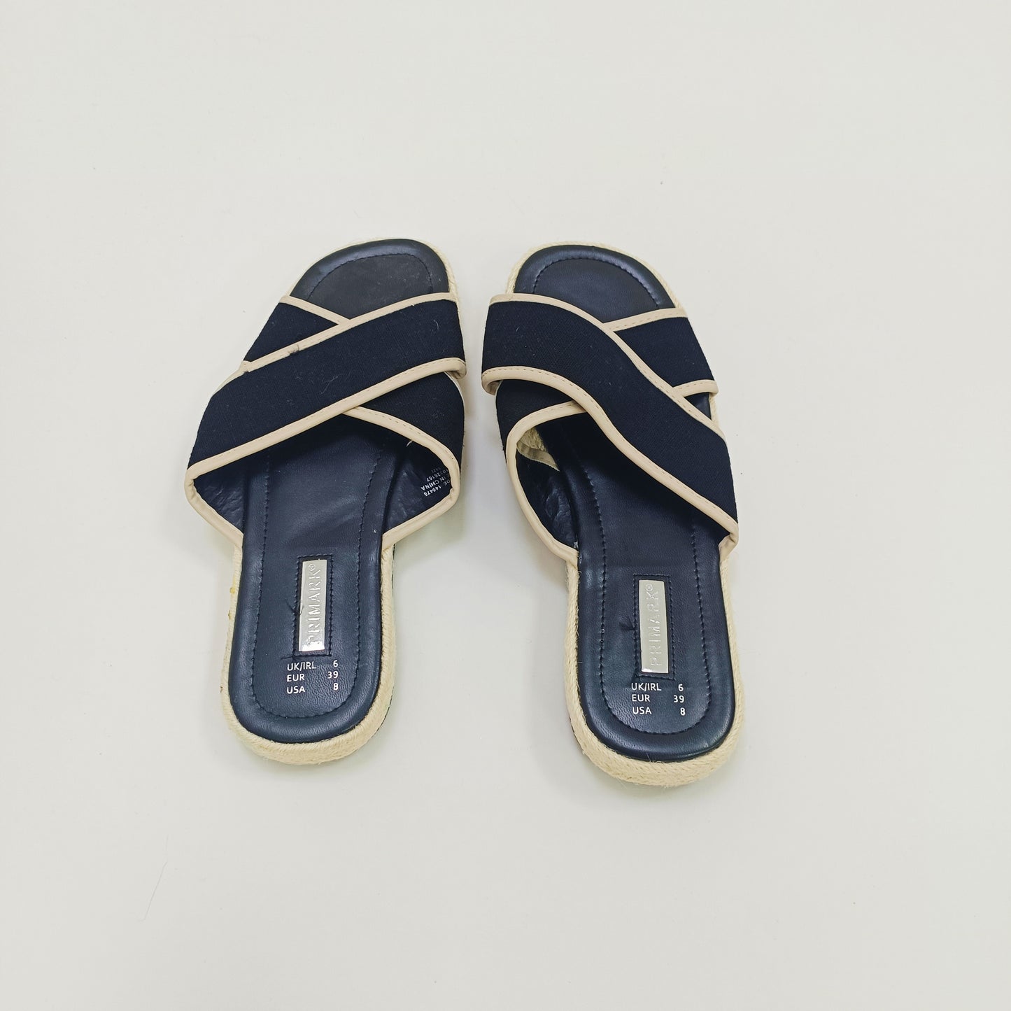 Black & Cream Cross Strap Canvas Sliders Size 6 | Preloved