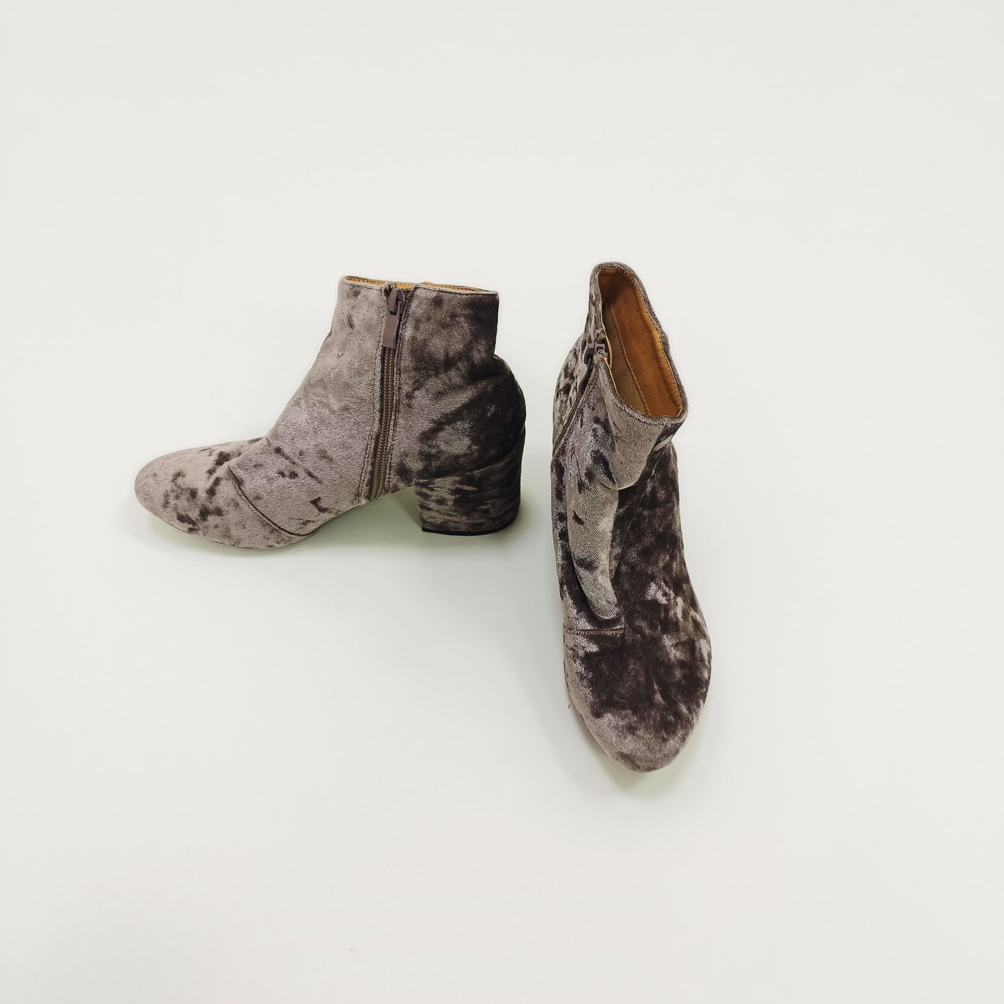 Purple Velvet Zip Up Block Heel Boots Size 6 | Preloved
