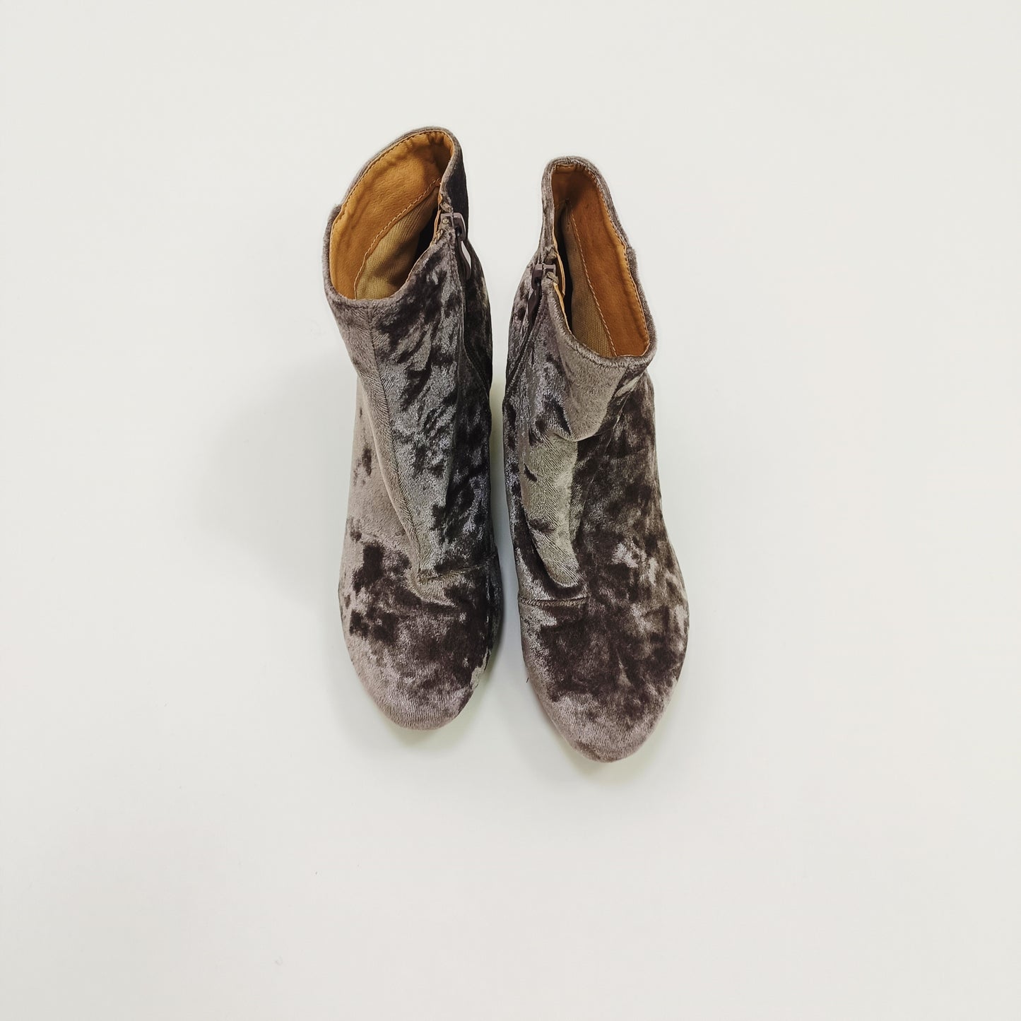 Purple Velvet Zip Up Block Heel Boots Size 6 | Preloved