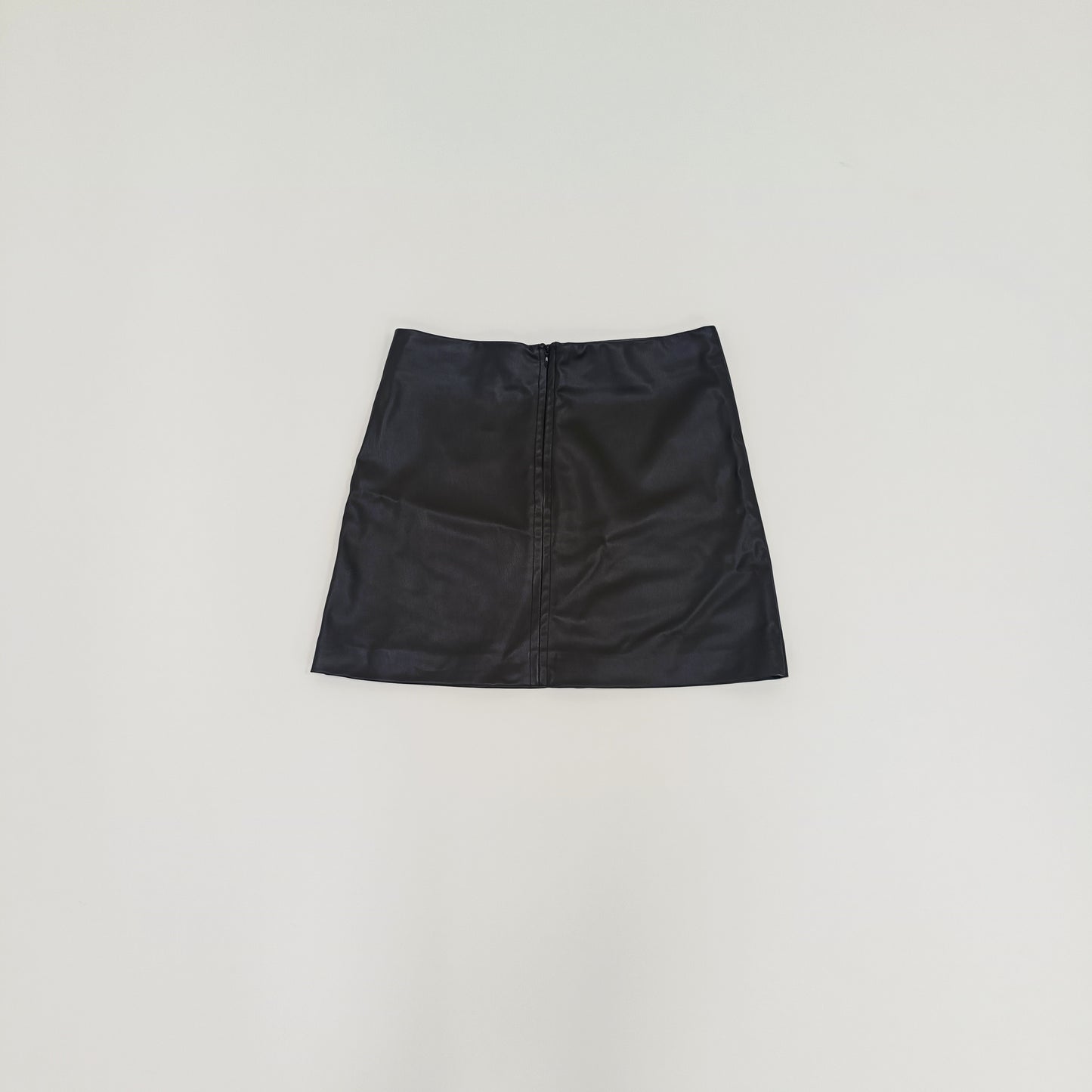 Black Faux Leather Zip Up Mini Skirt Size Small | Preloved