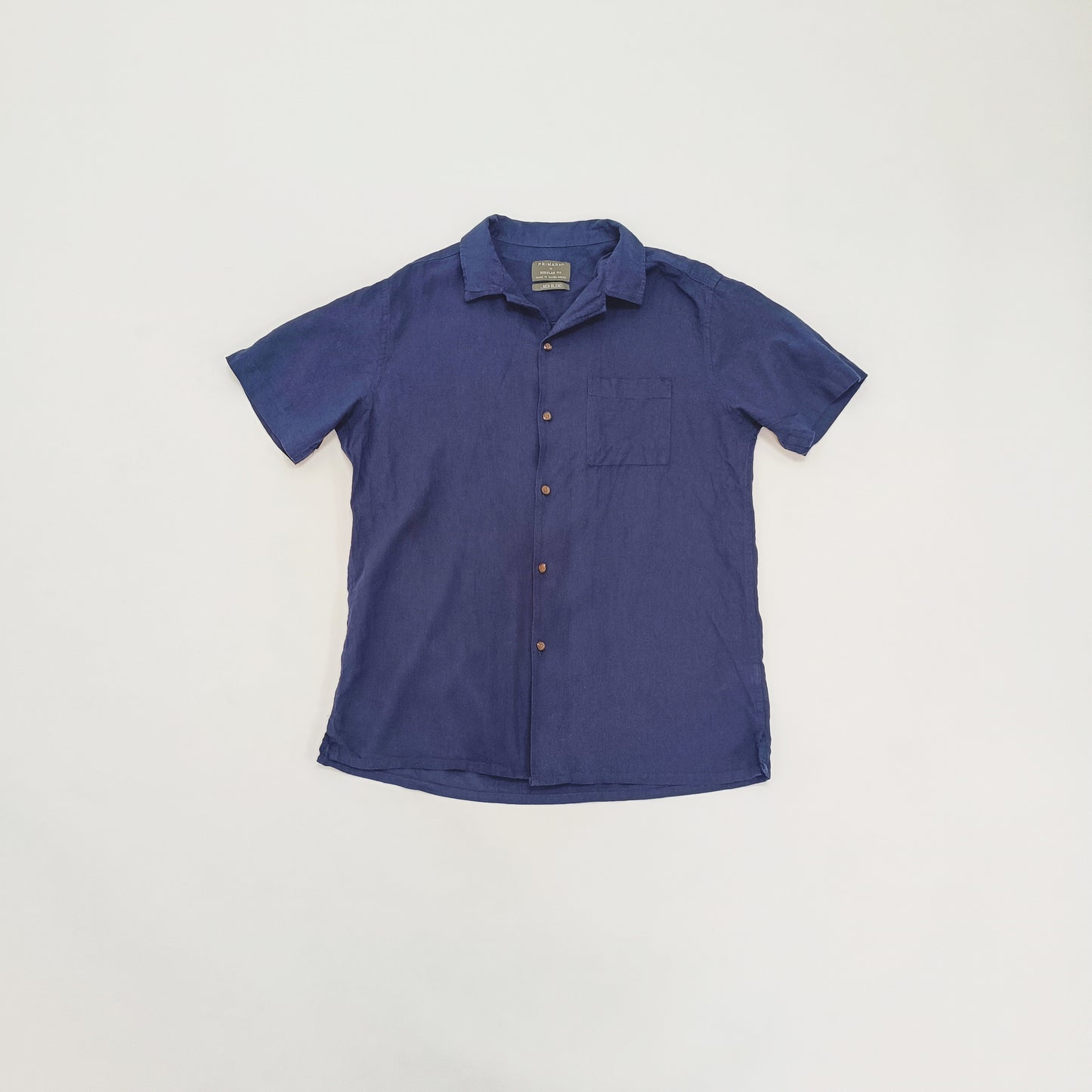 Navy Blue Button Up Mens Linen Short Sleeve Shirt | Preloved