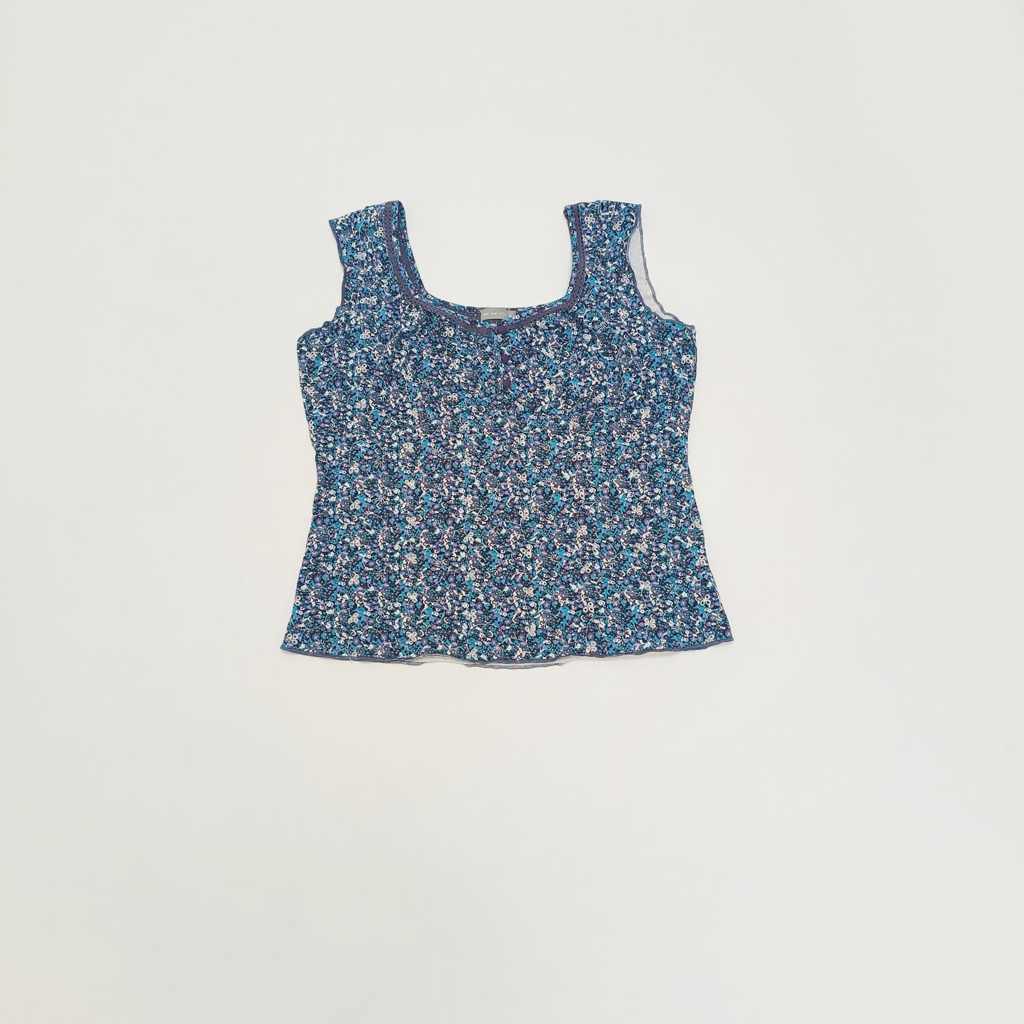 Baby Blue Linen Broderie Detail Top Size Large | Preloved