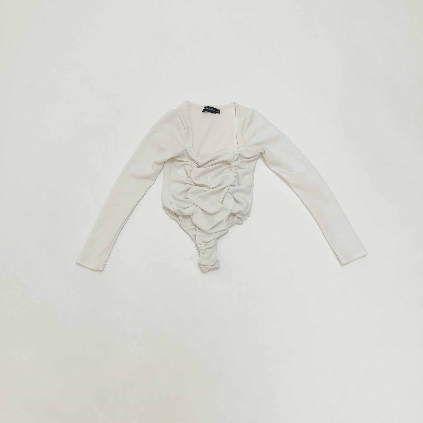 White Long Sleeve Ruched Bodysuit Size Extra Small | Preloved
