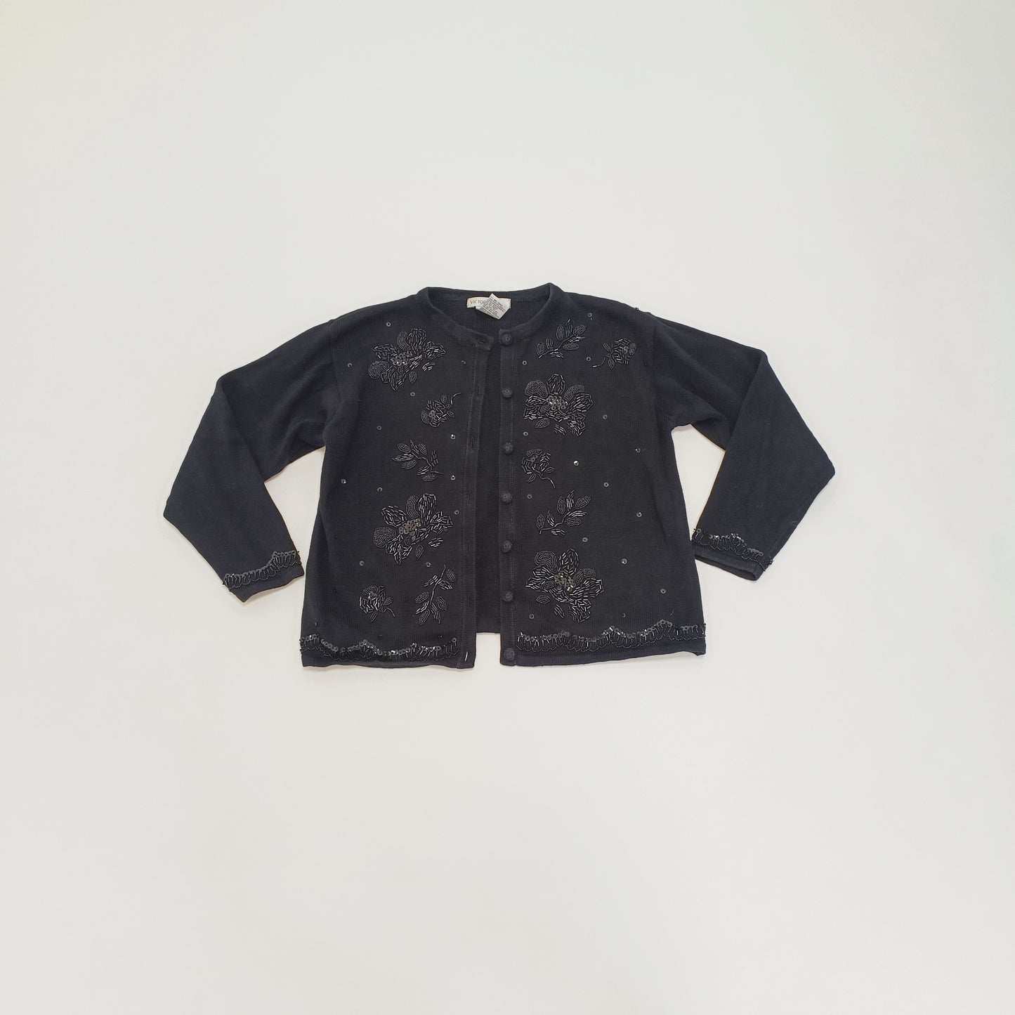 Black Sequin Floral Detailed Knitted Cardigan Size Large | Preloved