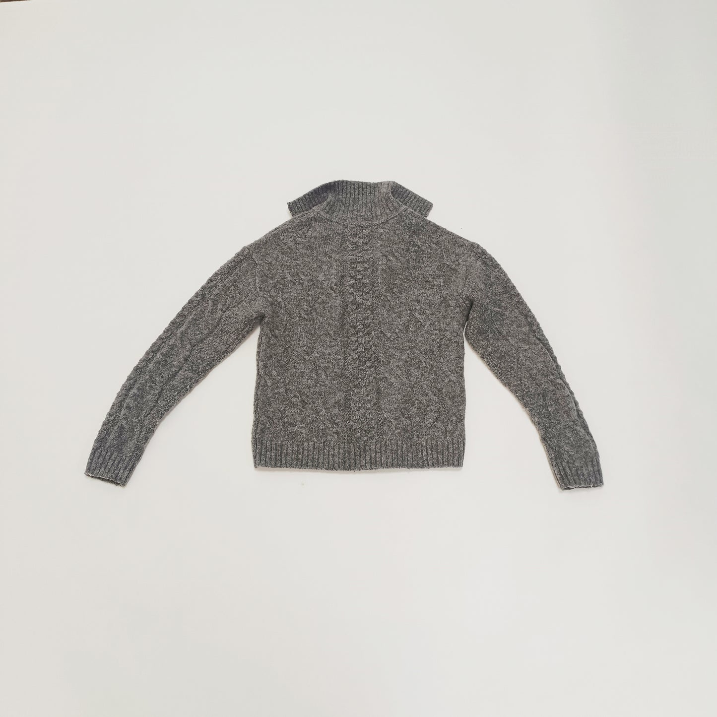 Grey Chunky V Neck Cable Knit Jumper Size Extra Small | Preloved