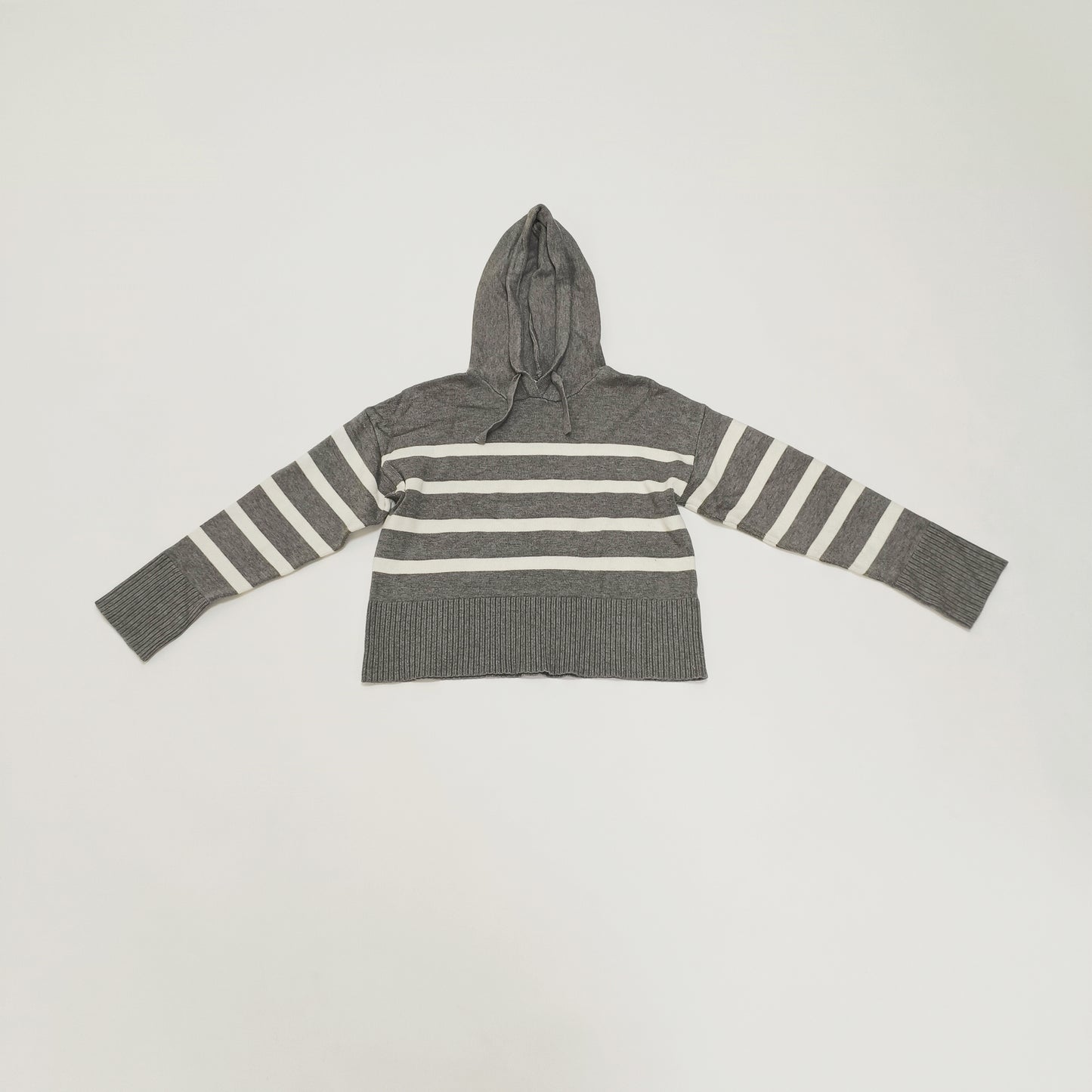 Grey & White Breton Striped Knitted Hoodie Size Extra Small | Preloved
