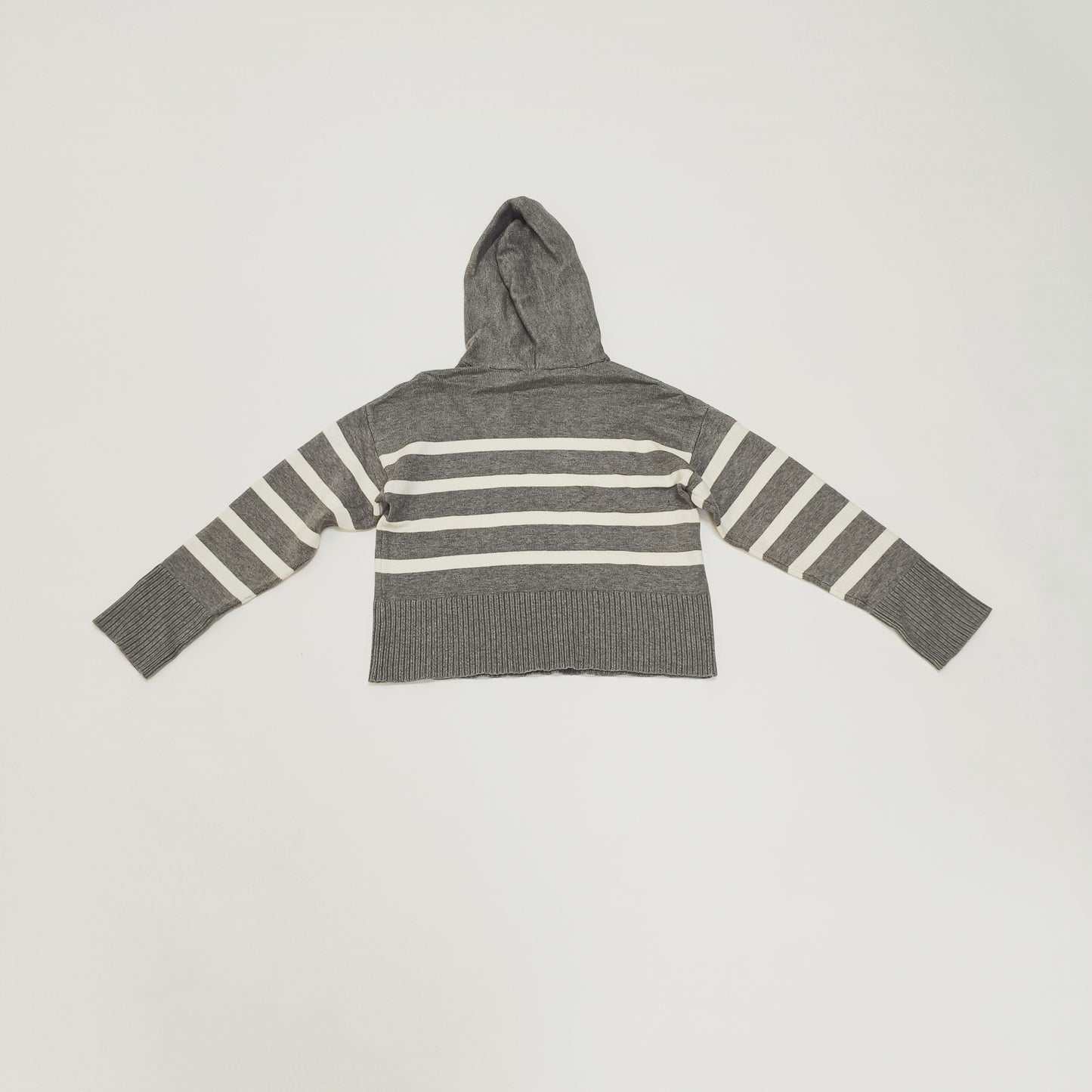Grey & White Breton Striped Knitted Hoodie Size Extra Small | Preloved