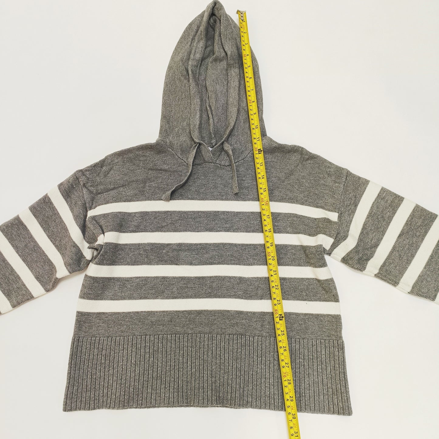 Grey & White Breton Striped Knitted Hoodie Size Extra Small | Preloved