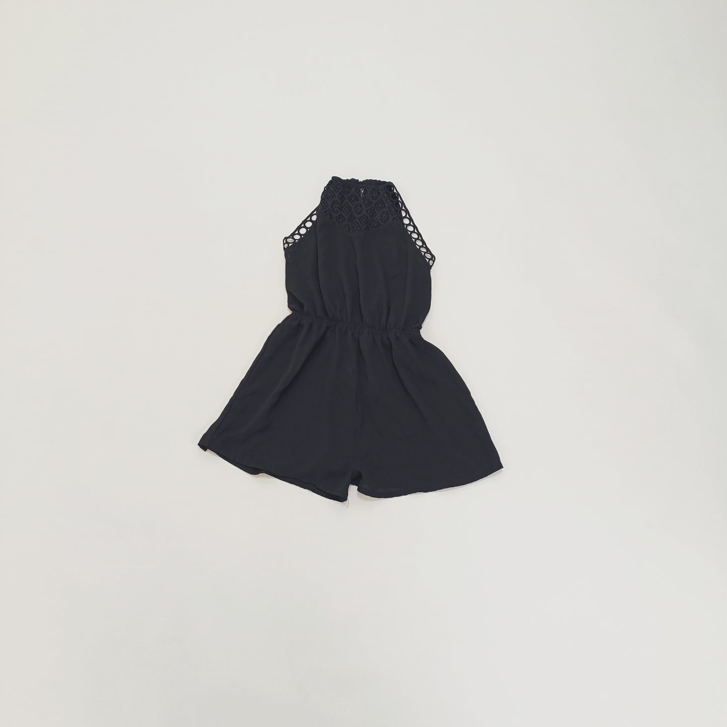 Black Embroidered Halter Neck Playsuit Size Small | Preloved