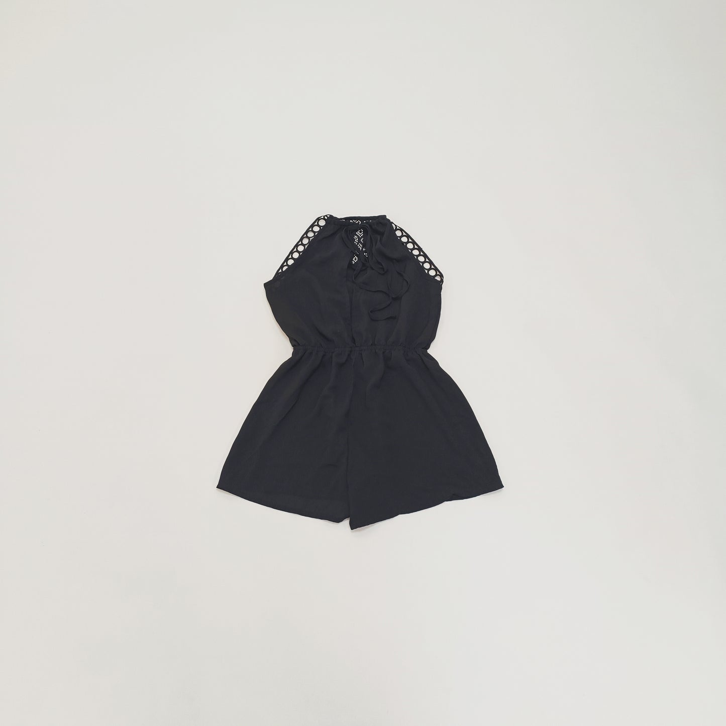 Black Embroidered Halter Neck Playsuit Size Small | Preloved