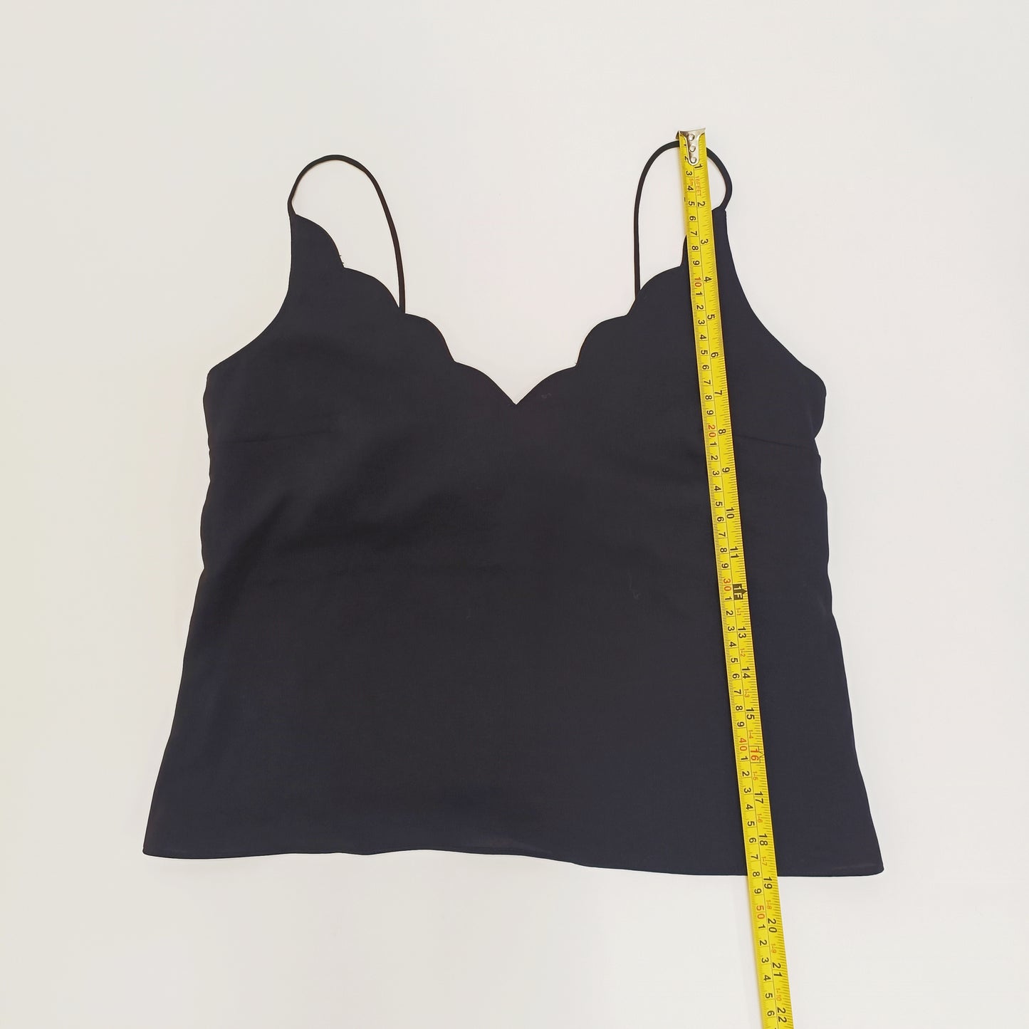 Black Scallop Neck Vest Top Size Extra Small | Preloved