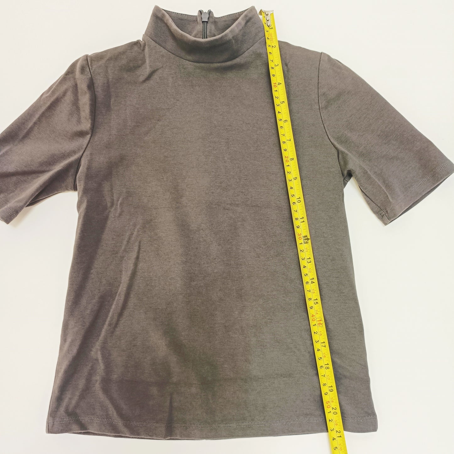 Grey Funnel Neck Short Sleeve Top Size Extra Small | Preloved