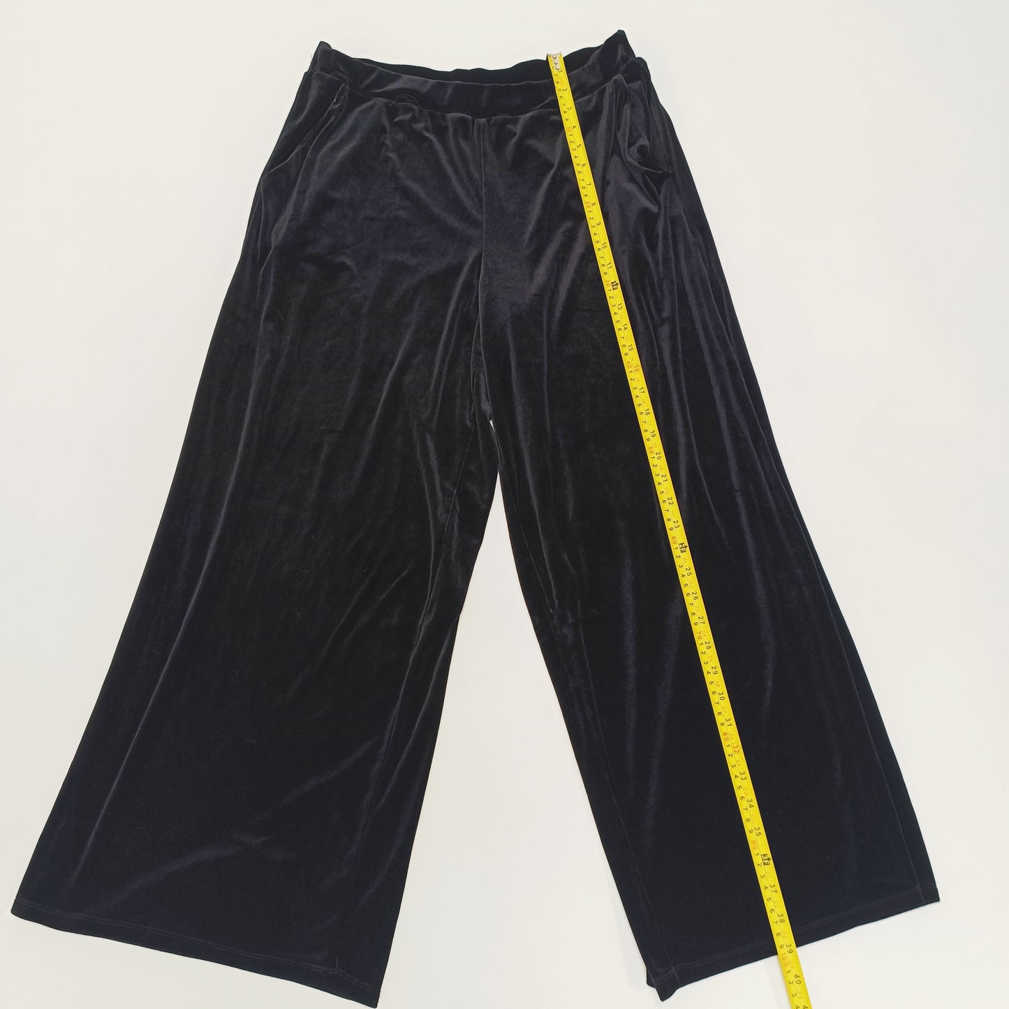 Black Velvet High Waist Wide Leg Trousers Size Large | Preloved