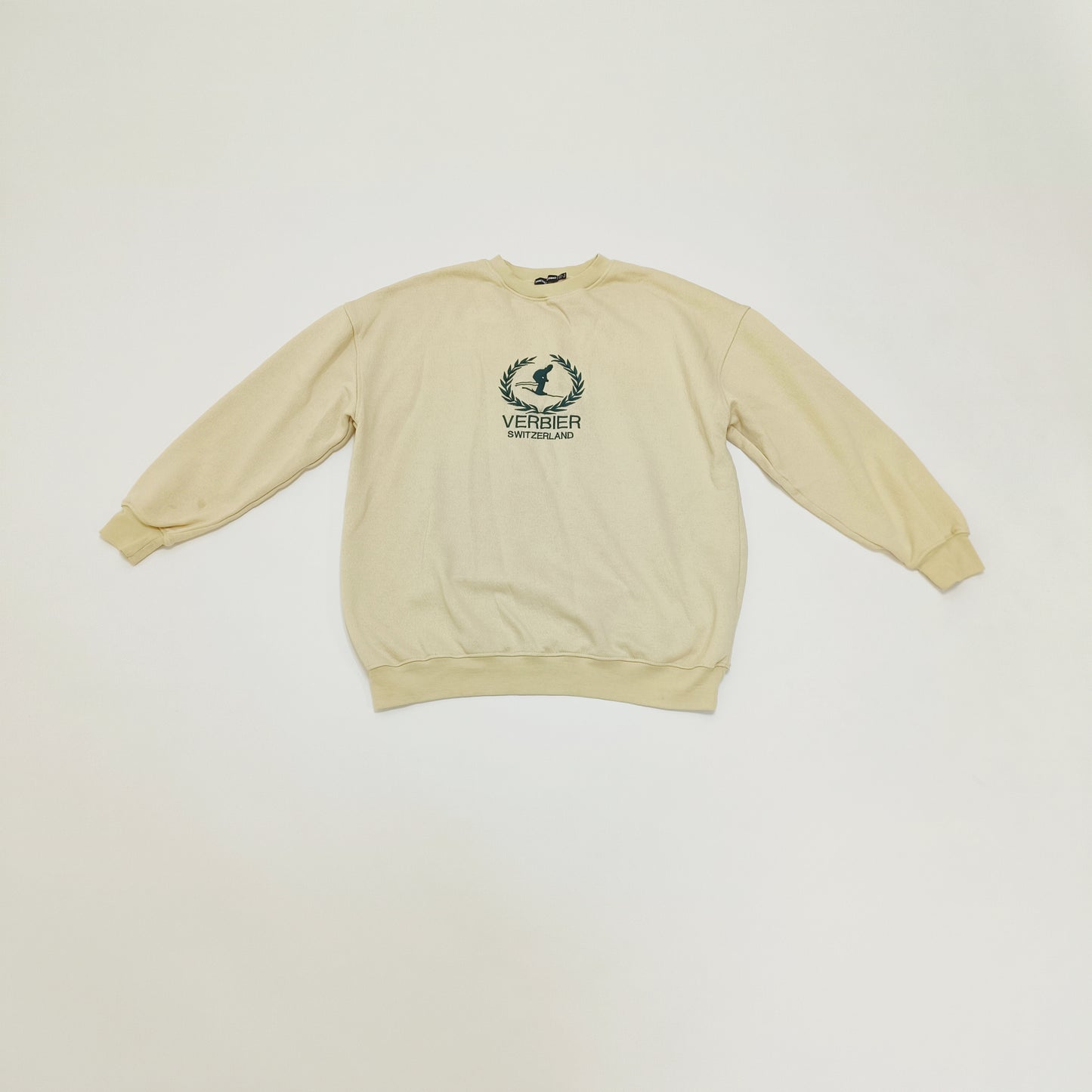 Cream Womens Oversized Sweater With Green Embroidery Size Extra Extra Small | Preloved
