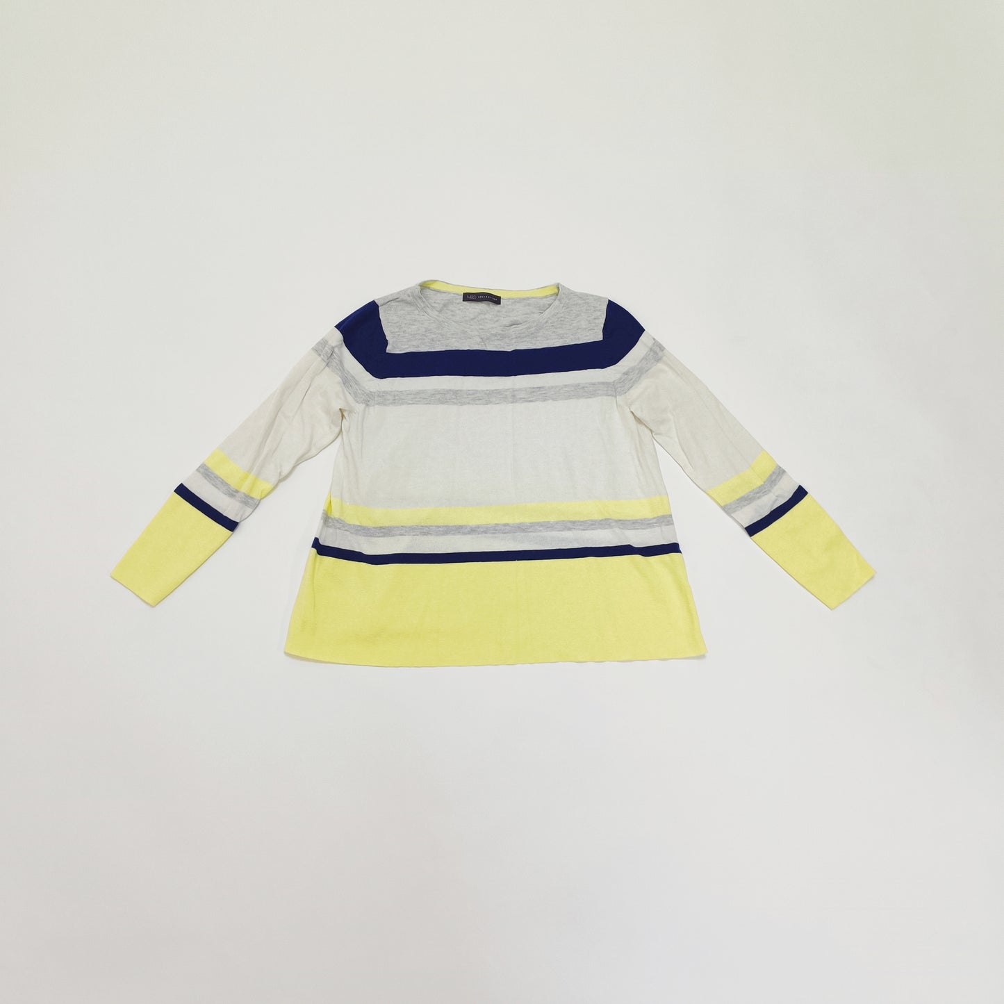 Yellow , White & Blue Striped Lightweight Womens Jumper Size Large | Preloved