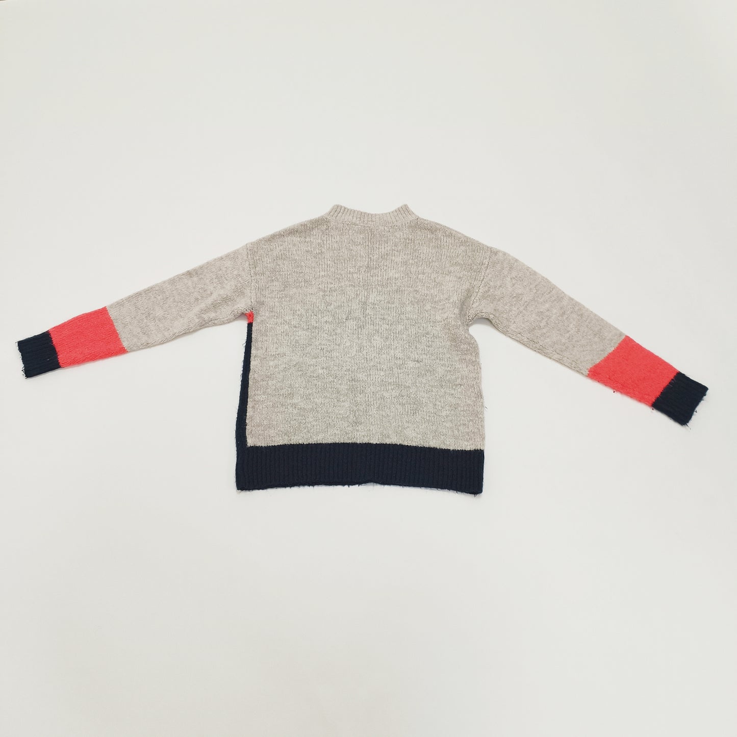 Grey & Hot Pink High Neck Knitted Jumper Size Extra Small | Preloved