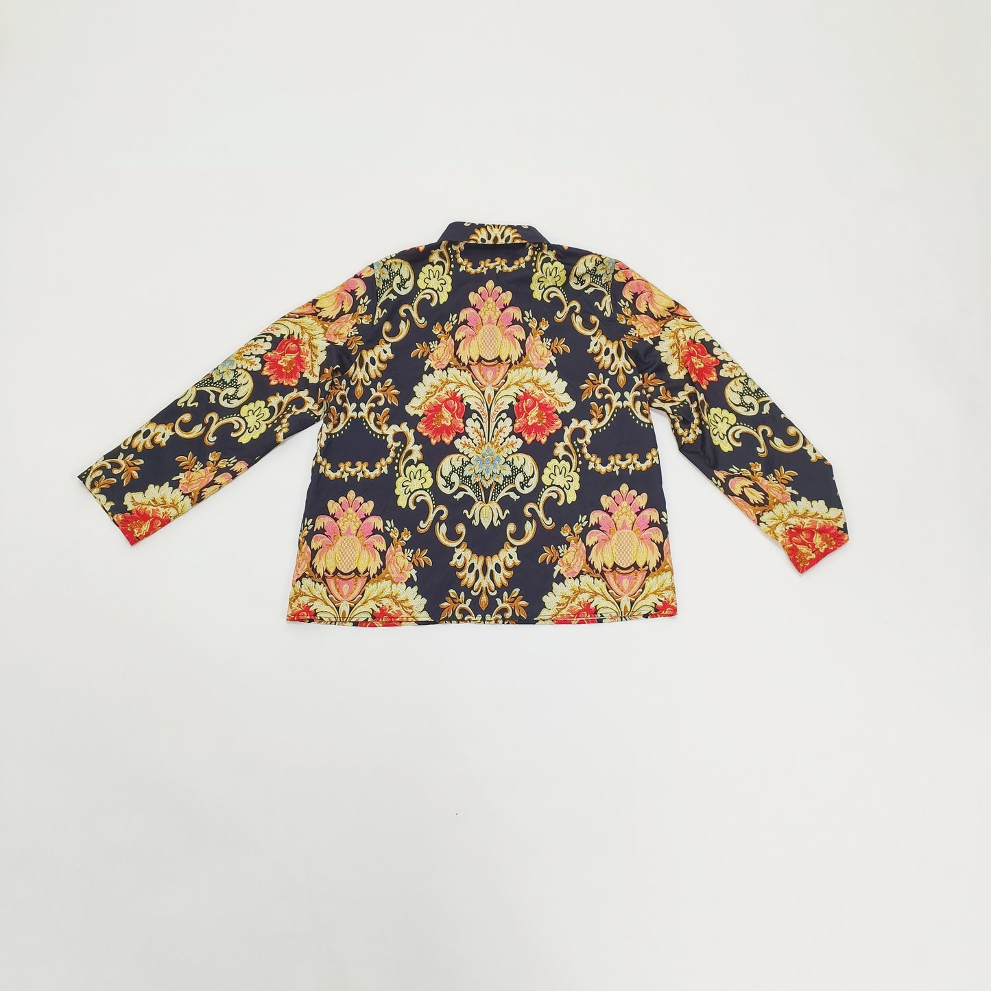 Black With Multicoloured Paisley Print Button Up Womens Shirt Size Extra Large | Preloved