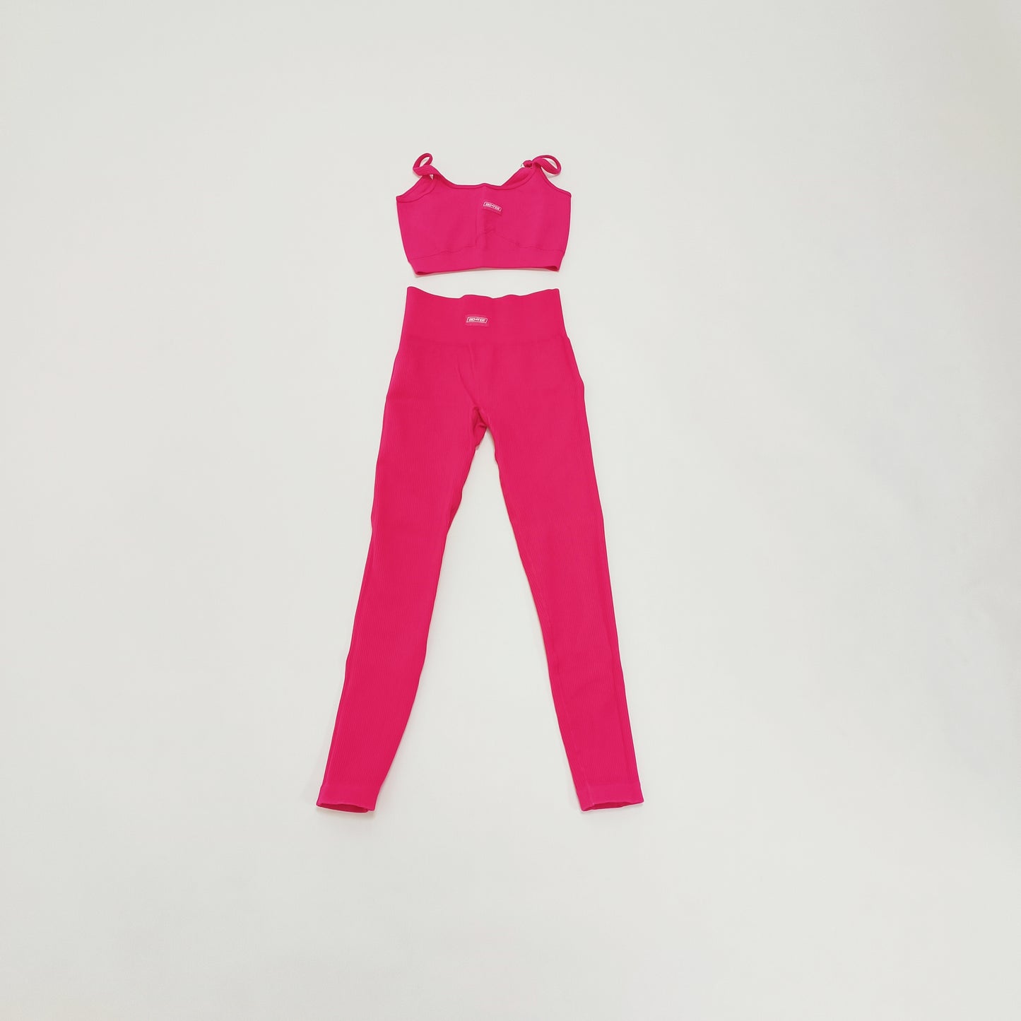 Hot Pink Ribbed Bum Sculpt 2 Piece Sports Bra & Leggings Set Size Extra Small | Preloved