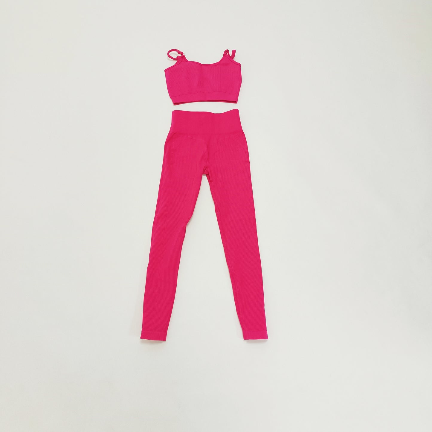 Hot Pink Ribbed Bum Sculpt 2 Piece Sports Bra & Leggings Set Size Extra Small | Preloved