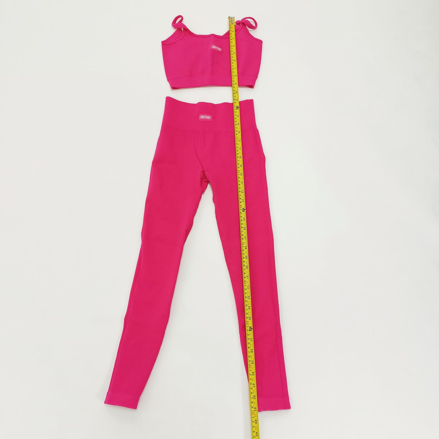 Hot Pink Ribbed Bum Sculpt 2 Piece Sports Bra & Leggings Set Size Extra Small | Preloved