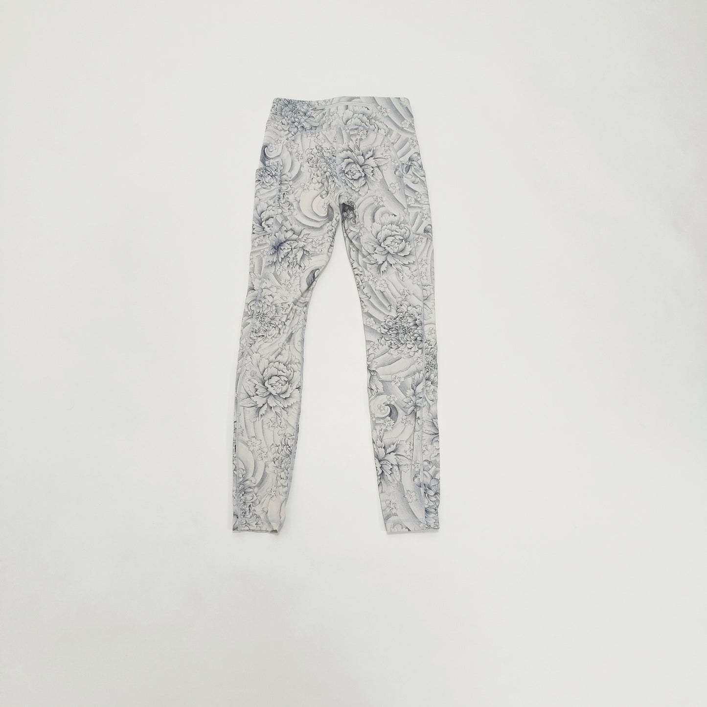 Monochrome Floral Print Side Pocket Leggings Size Extra Small | Preloved
