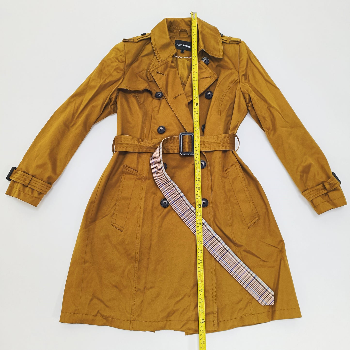 Brown Tartan Lined Womens Trench Coat Size Medium | Preloved