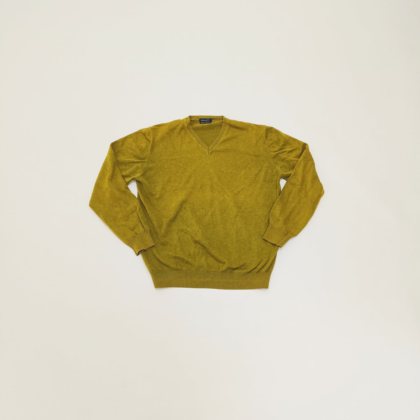 Olive Green V Neck Knitted Jumper Size Large | Preloved