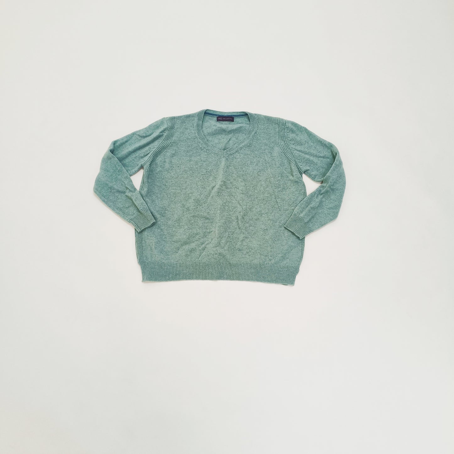 Blue Wool Knitted V Neck Womens Jumper Size Large | Preloved