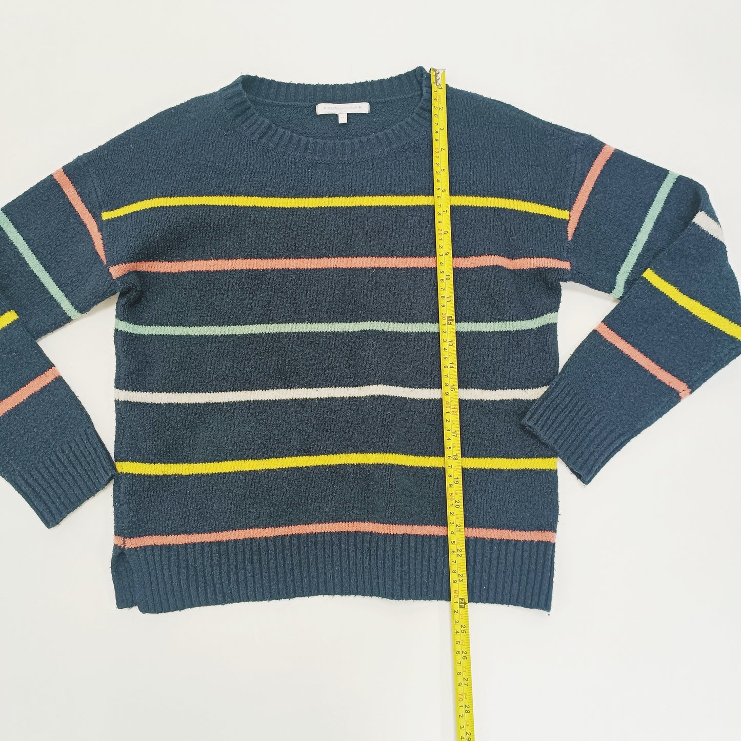 Multicolour Striped Crew Neck Knitted Jumper Size Medium | Preloved