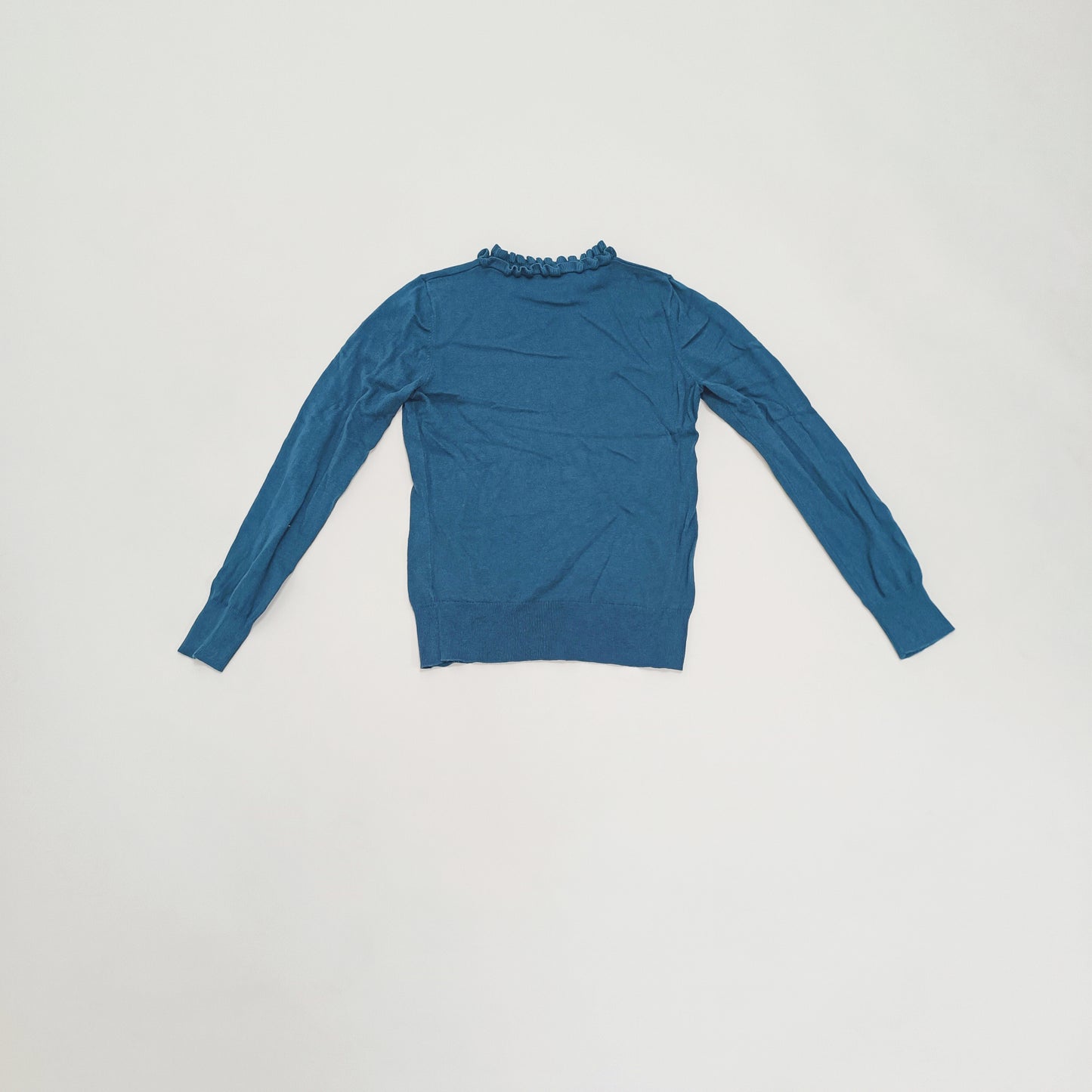 Turquoise Frilled Neckline Long Sleeve Knit Size Small | Preloved