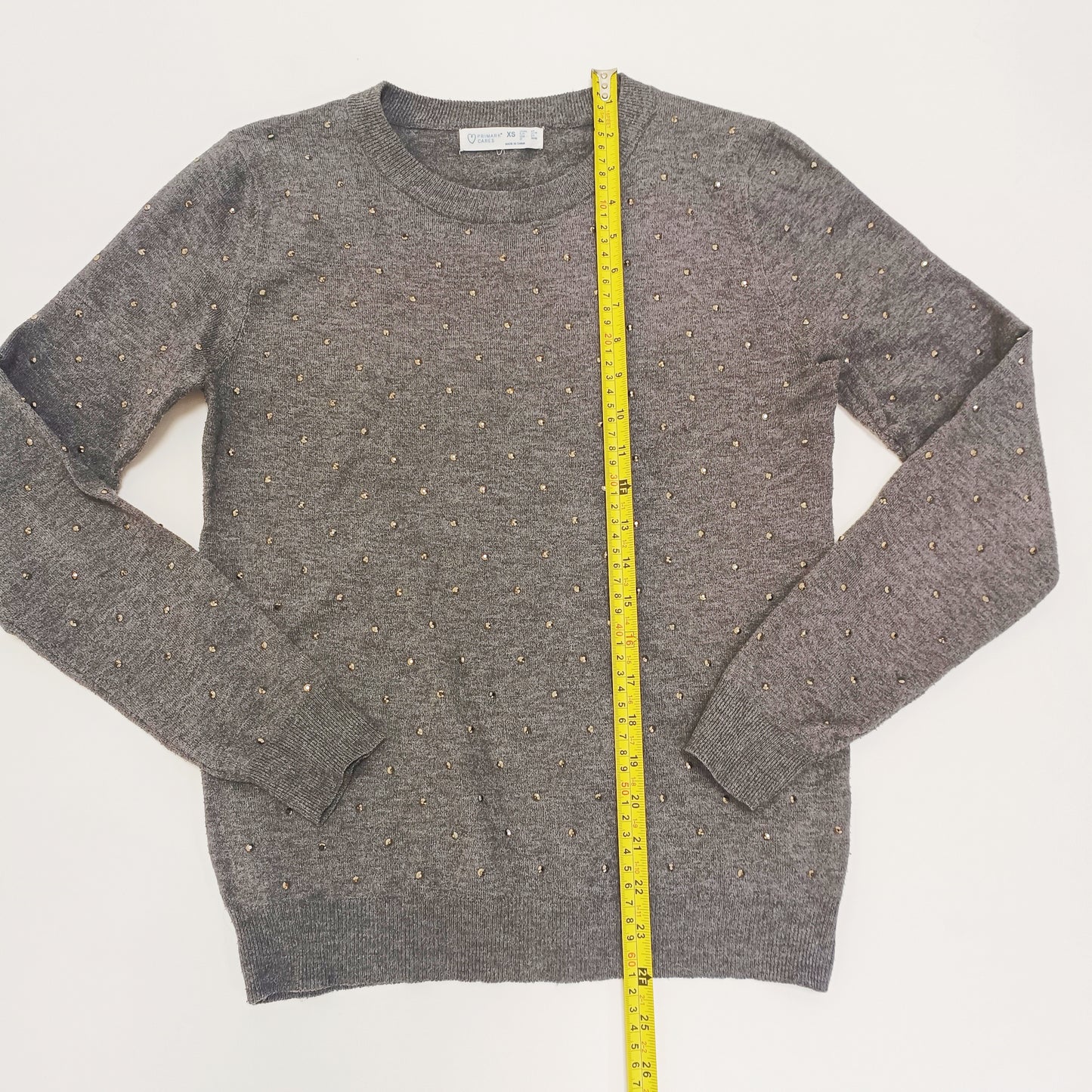 Dark Grey Crew Neck Embellished Knitted Jumper Size Extra Small | Preloved