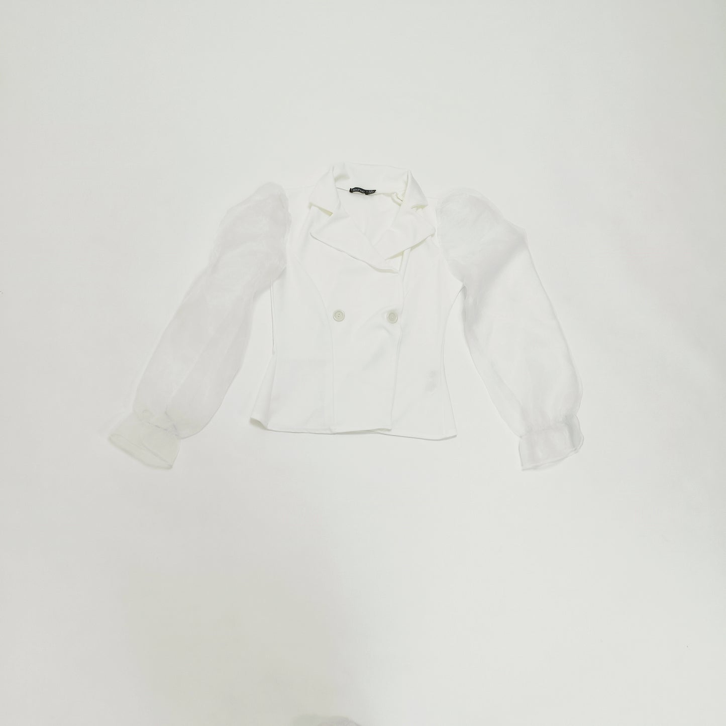 White Mesh Sleeve Blazer Style Top Size Medium | Preloved