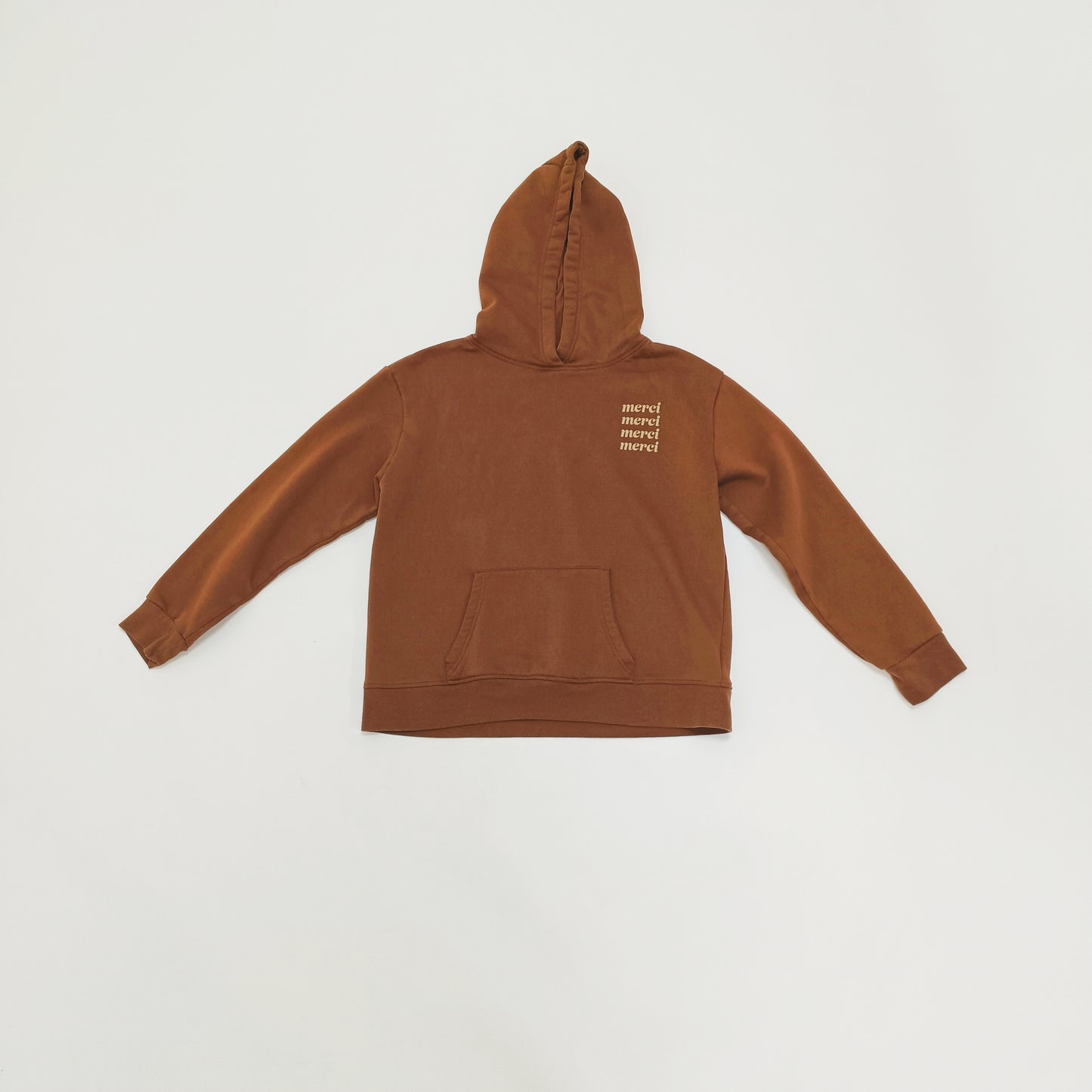 Brown Slogan Printed Long Sleeve Hoodie Size Medium | Preloved