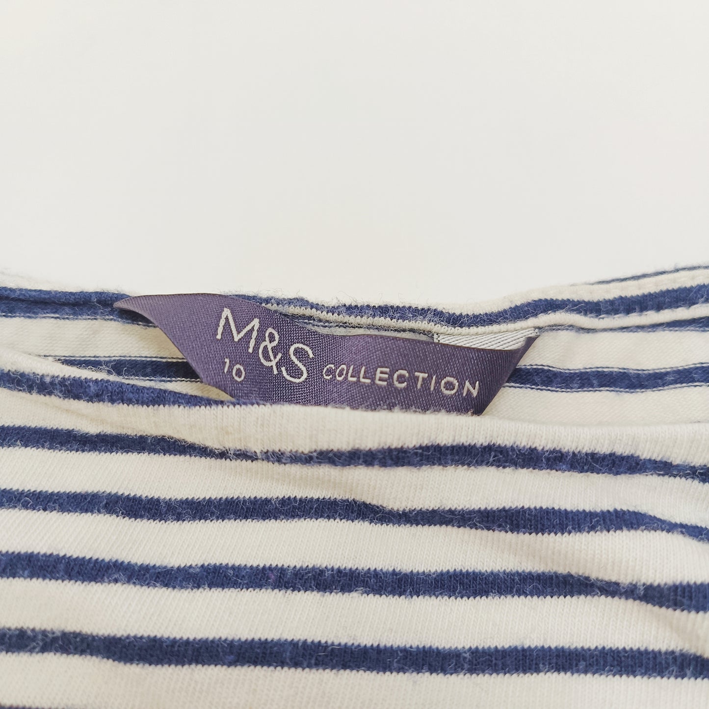 White & Blue Bretton Striped T-Shirt Size Small | Preloved
