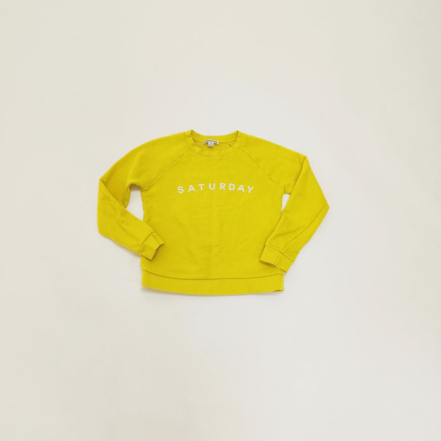 Yellow Saturday Slogan Womens Crew Neck Sweater Size Extra Small | Preloved