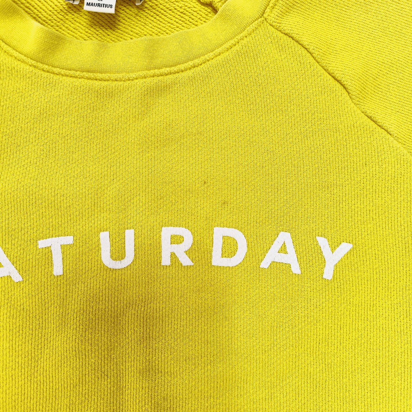 Yellow Saturday Slogan Womens Crew Neck Sweater Size Extra Small | Preloved