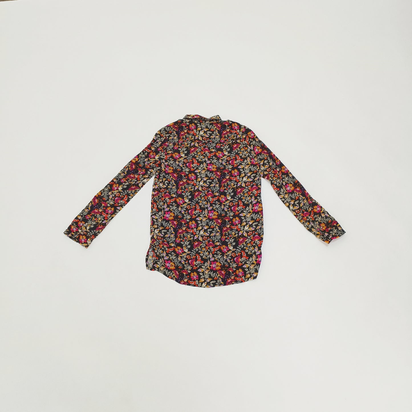 Dark Multicoloured Floral Button Up WOmens Shirt Size Extra Small | Preloved