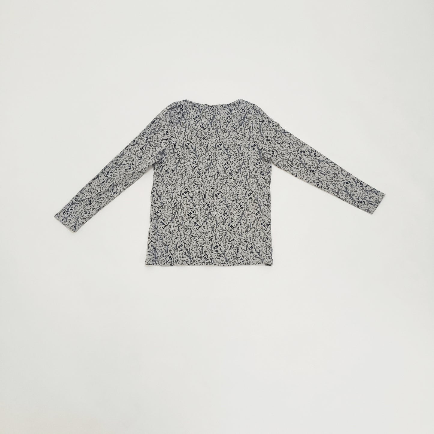 Grey & Navy Floral Long Sleeve Crew Neck T-Shirt Size Large | Preloved