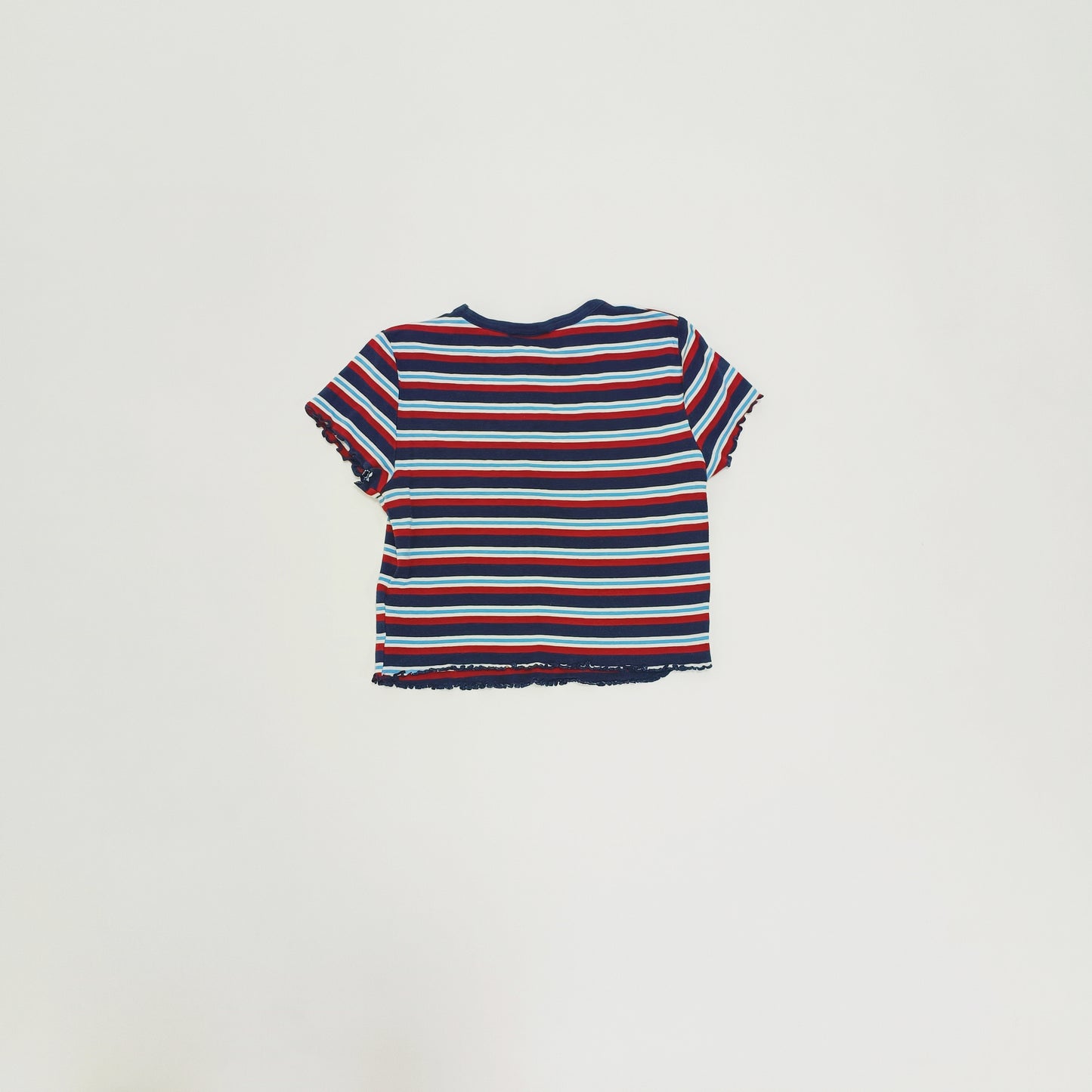 Navy & Red Striped Frilled Edge Baby Tee Size Small | Preloved