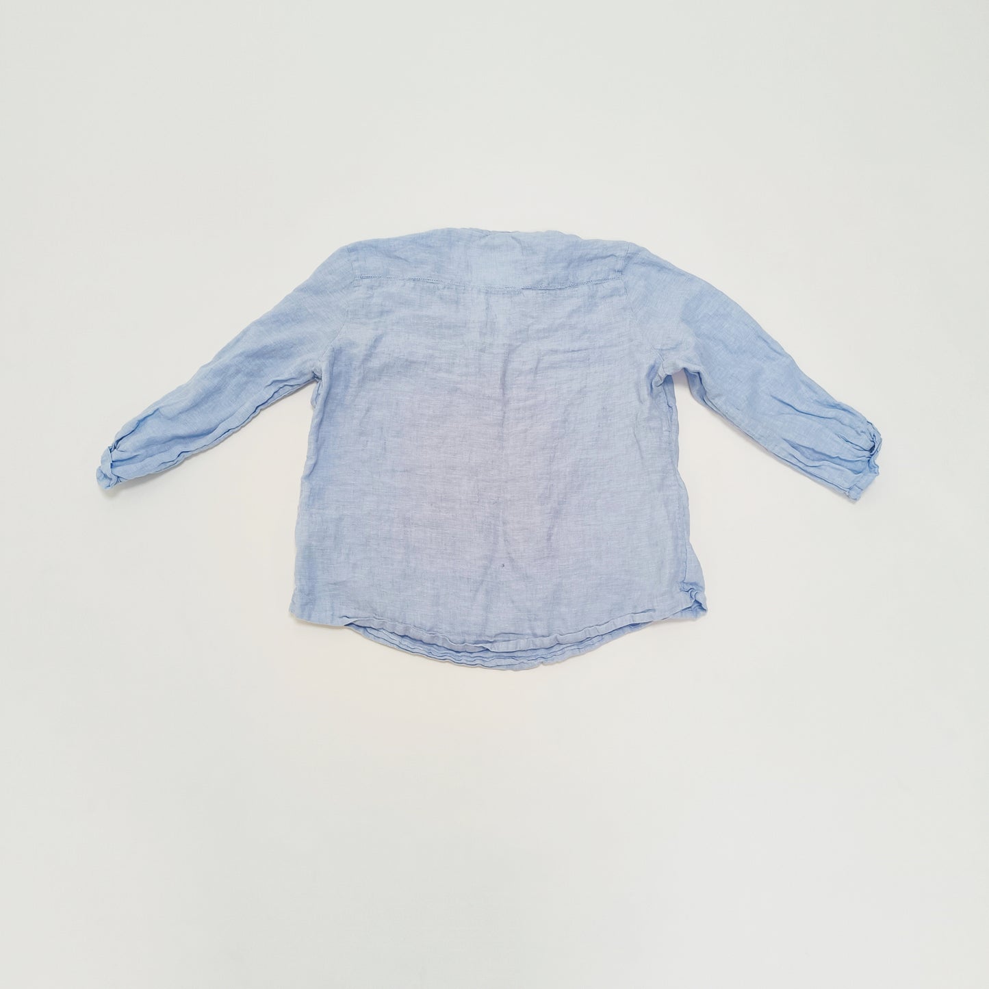 Baby Blue Linen Broderie Detail Top Size Large | Preloved