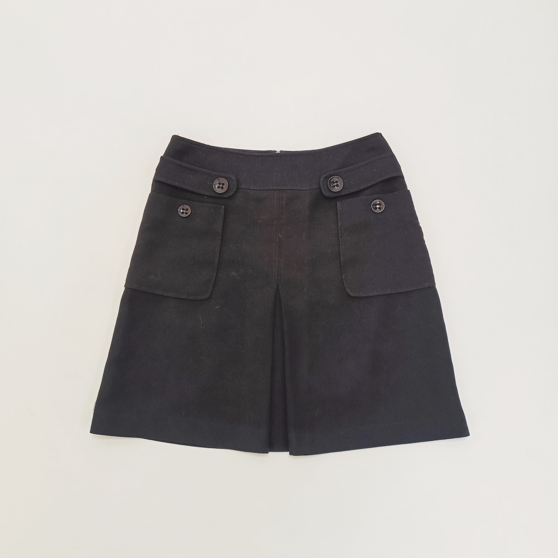 Black Wool Blend Tailored Mini Skirt with Statement Pockets – Womens Medium