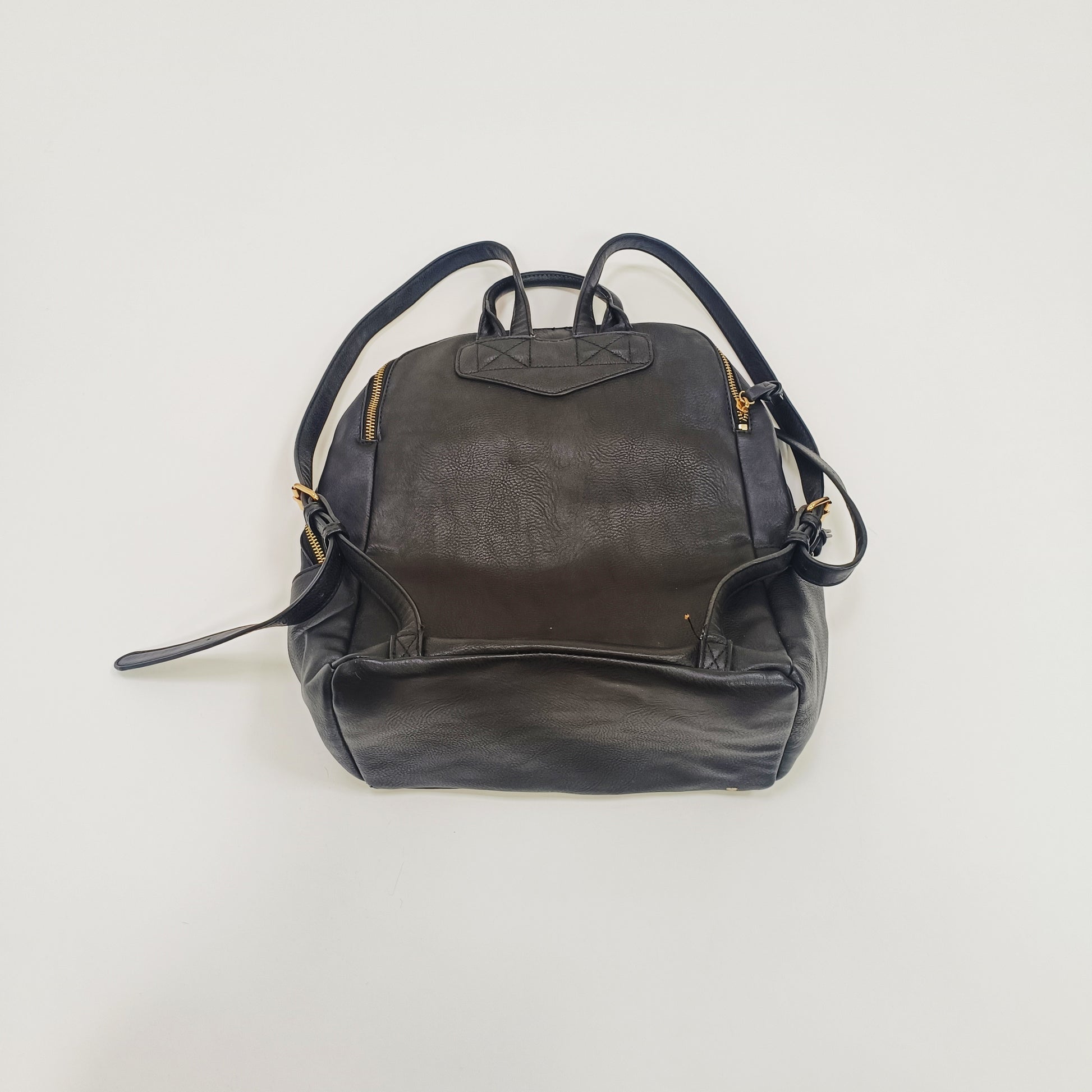 Black Faux Leather Gold Hardwear Laptop Backpack ONE Size  | Preloved